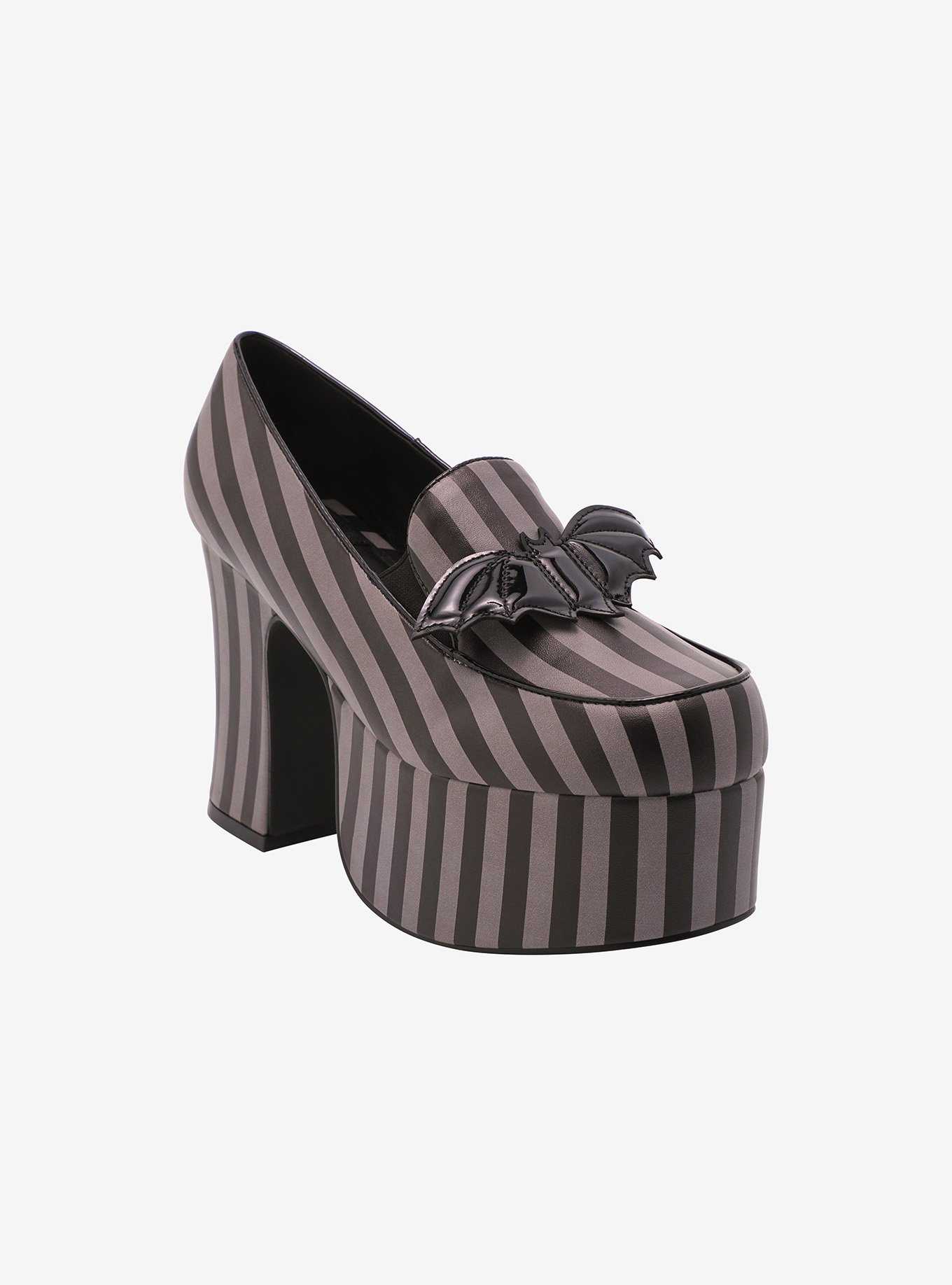 Strange Cvlt Black & Grey Stripe Banshee Loafer Heels, , hi-res
