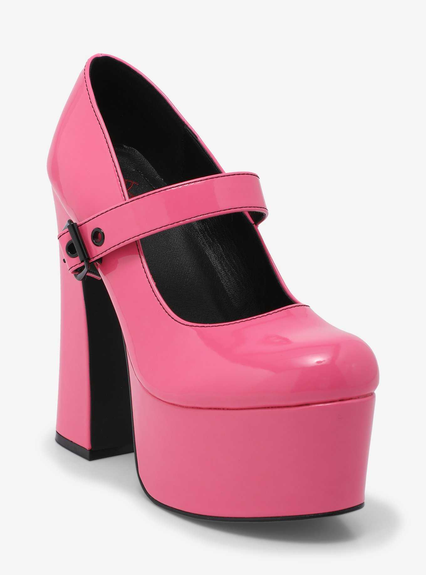 Strange Cvlt Hot Pink Patent Widow Platform Heels, , hi-res