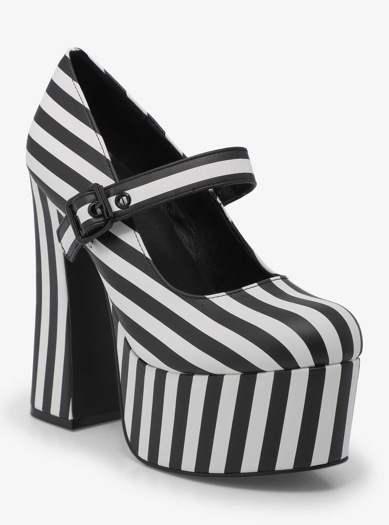 Strange Cvlt Widow Black & White Stripe Platform Heels, , hi-res