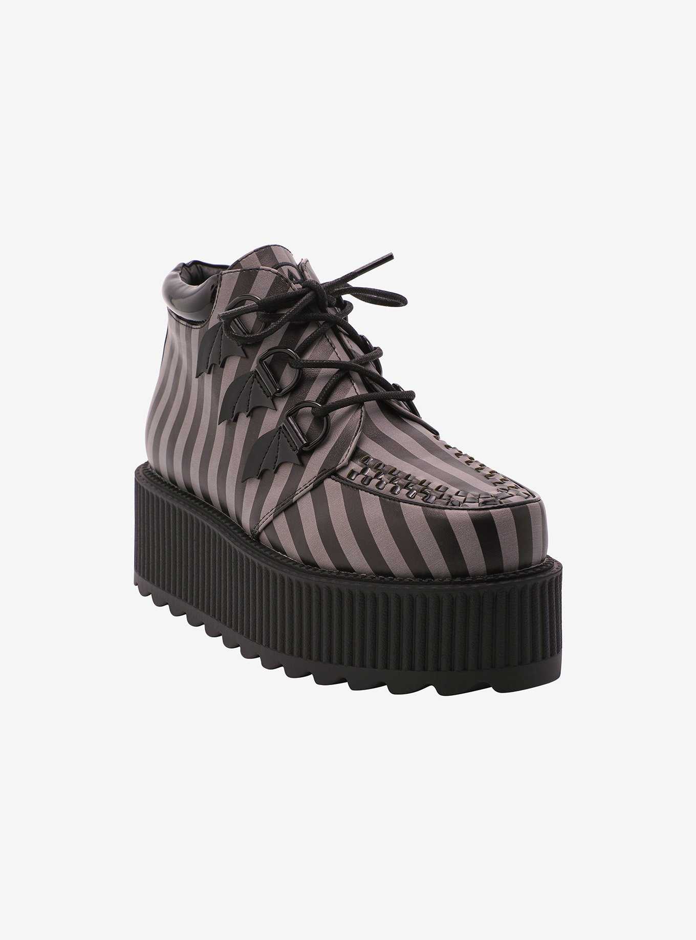 Strange Cvlt Black & Grey Stripe Super Kreep Platform Creepers, , hi-res