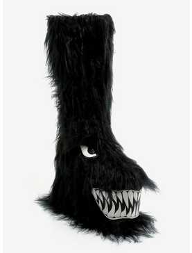YRU Black Boogie Monster Fuzzy Platform Boots, , hi-res