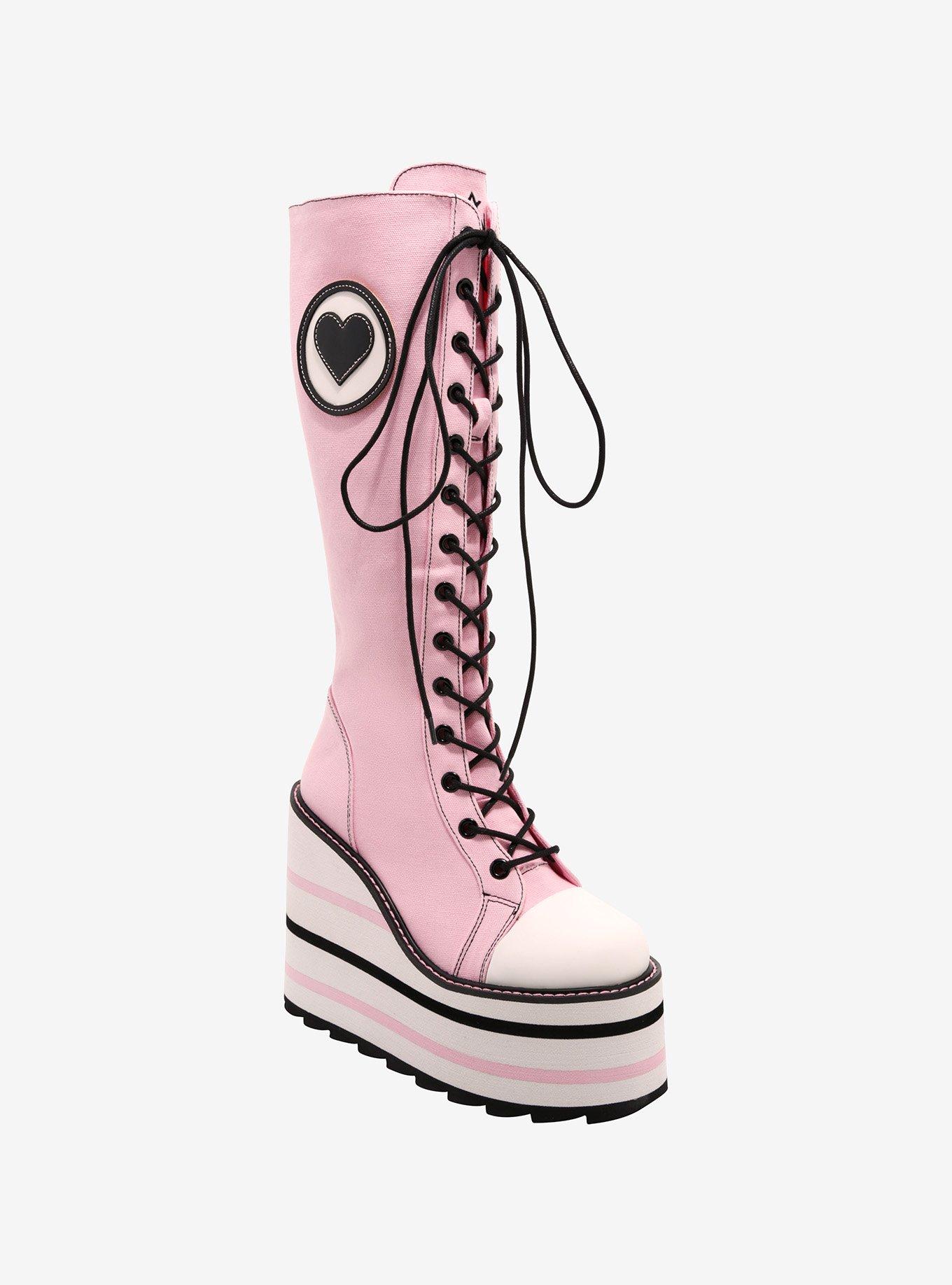 YRU Black & Pink Heart Detention Platform Boots