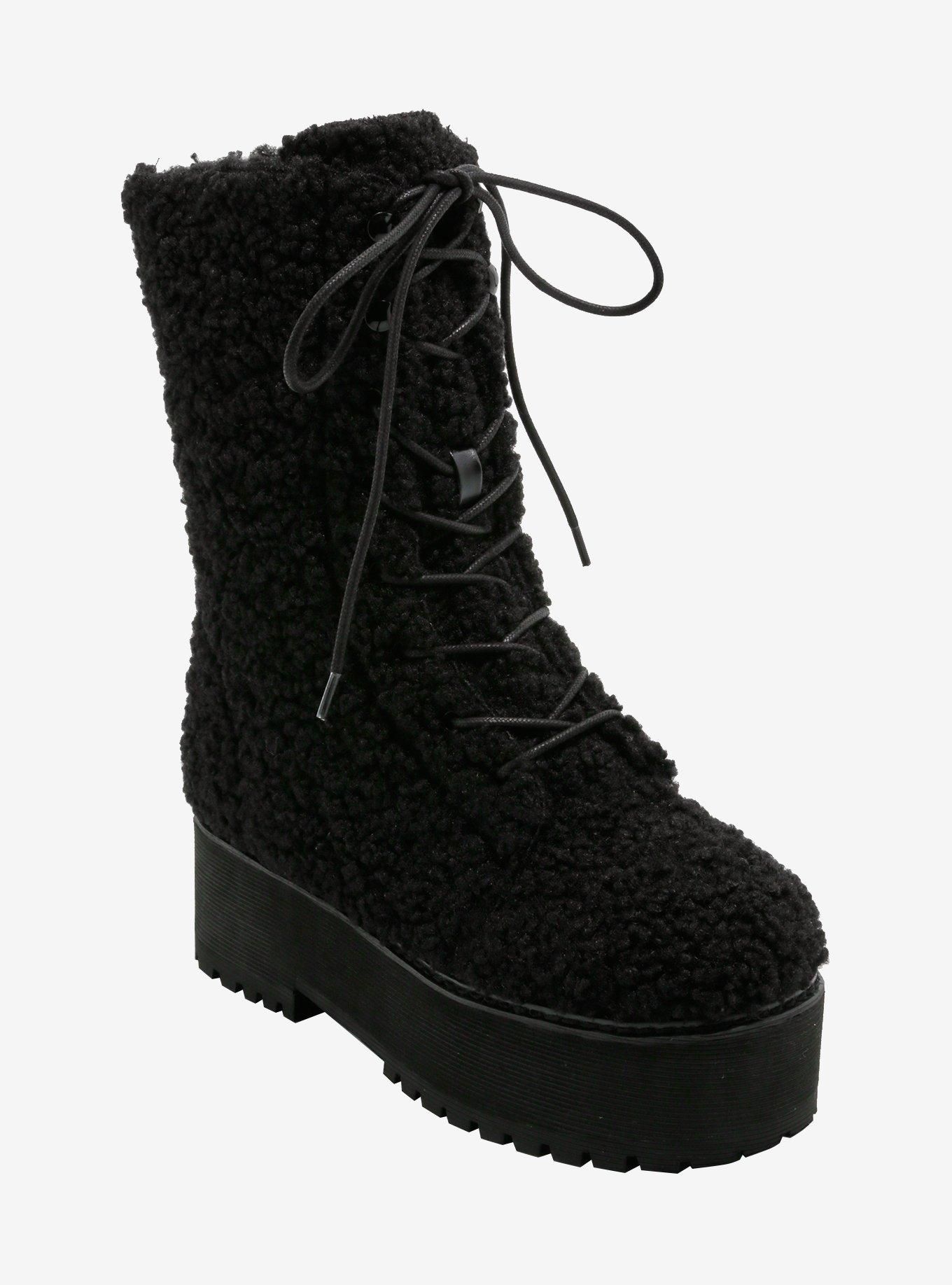 YRU Black Sherpa Platform Boots