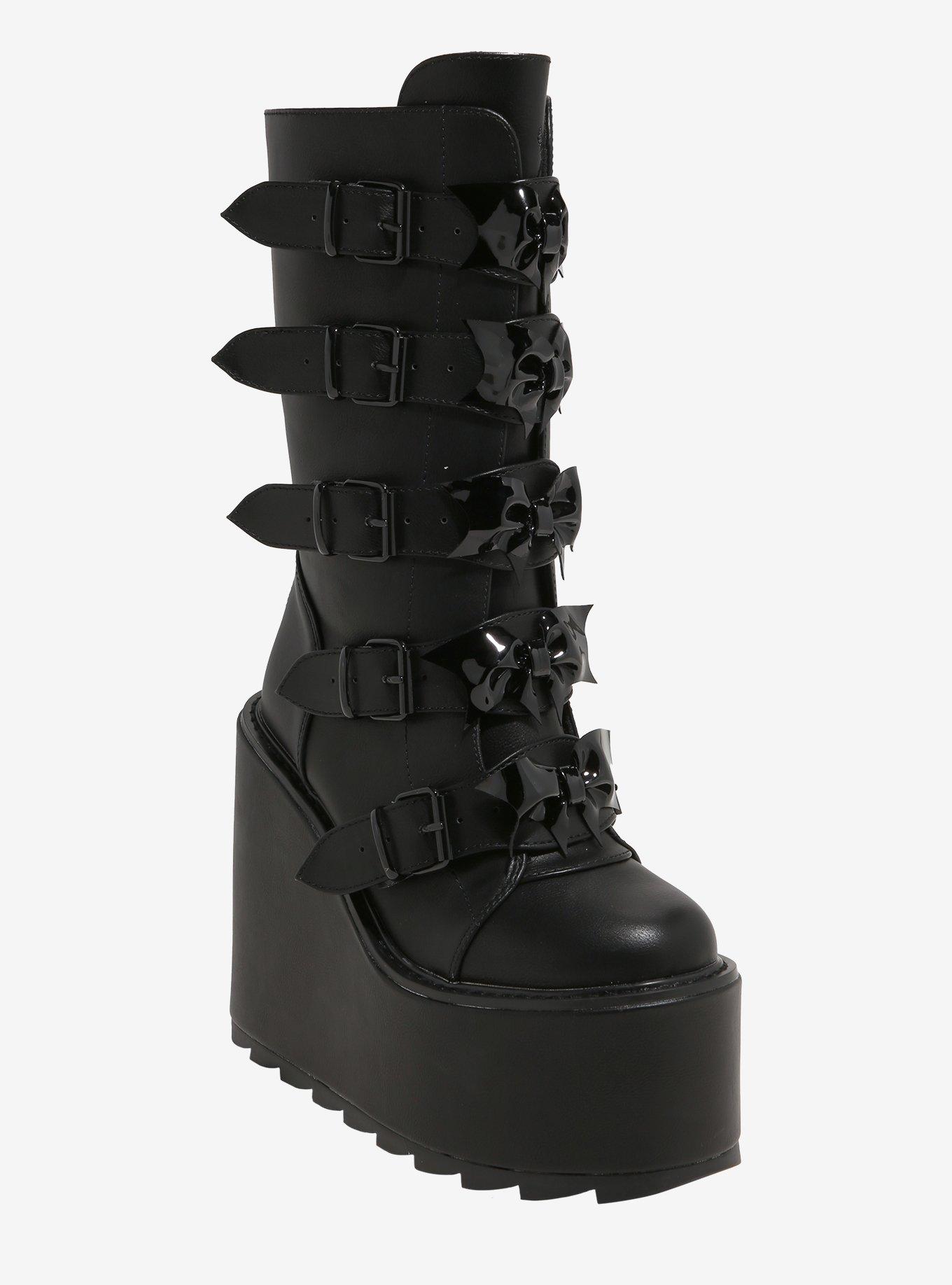 YRU Black Bat Bow Dune Platform Boots, , hi-res