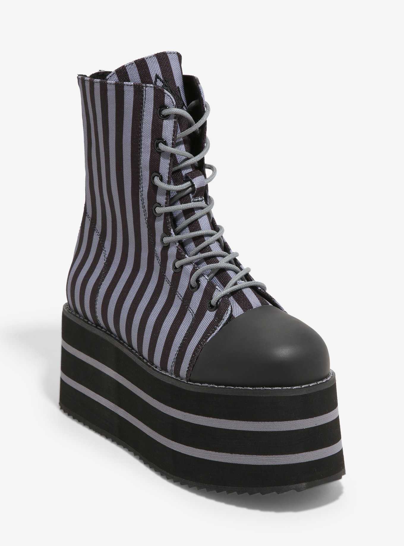 YRU Suspension Black & Grey Stripe Platform Canvas Boots, , hi-res