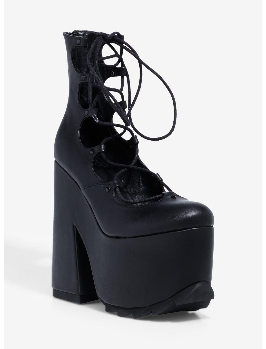 YRU Black Lace-Up Platform Heels, MULTI, hi-res
