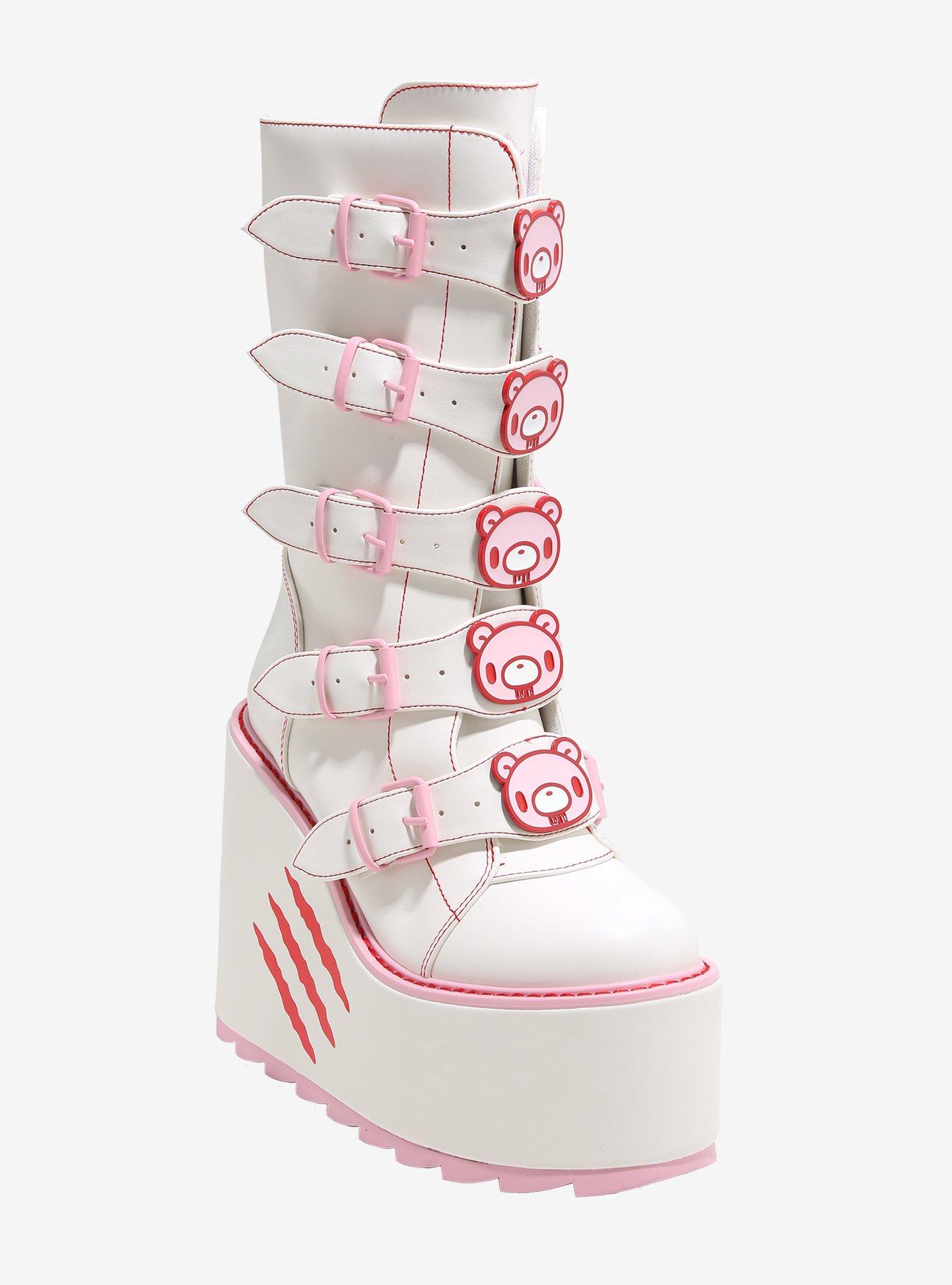 YRU White Pink Gloomy Bear Dune Platform Boots Hot Topic
