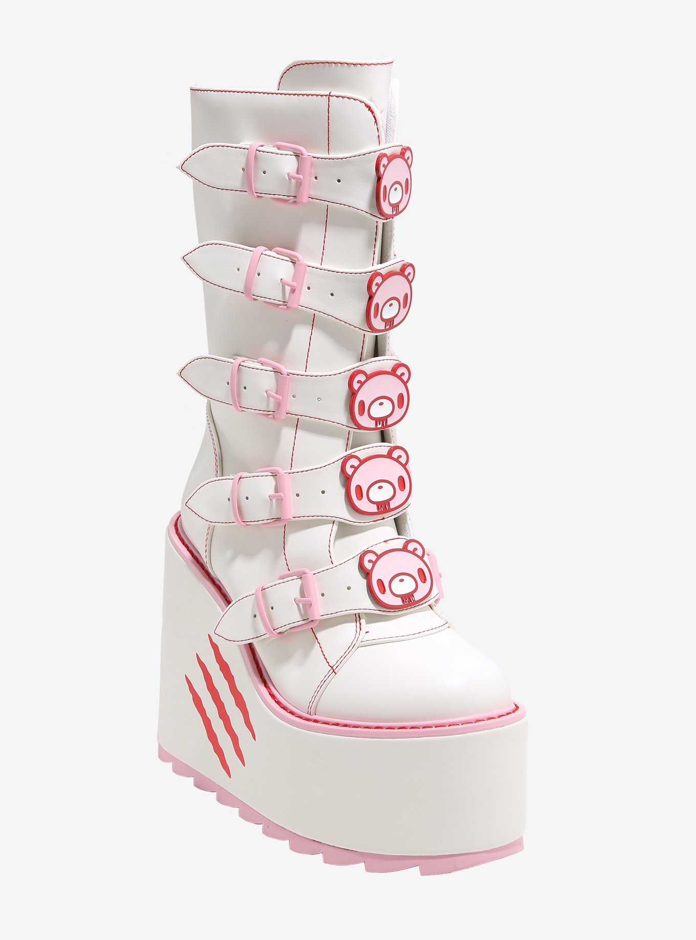 YRU White & Pink Gloomy Bear Dune Platform Boots, , hi-res
