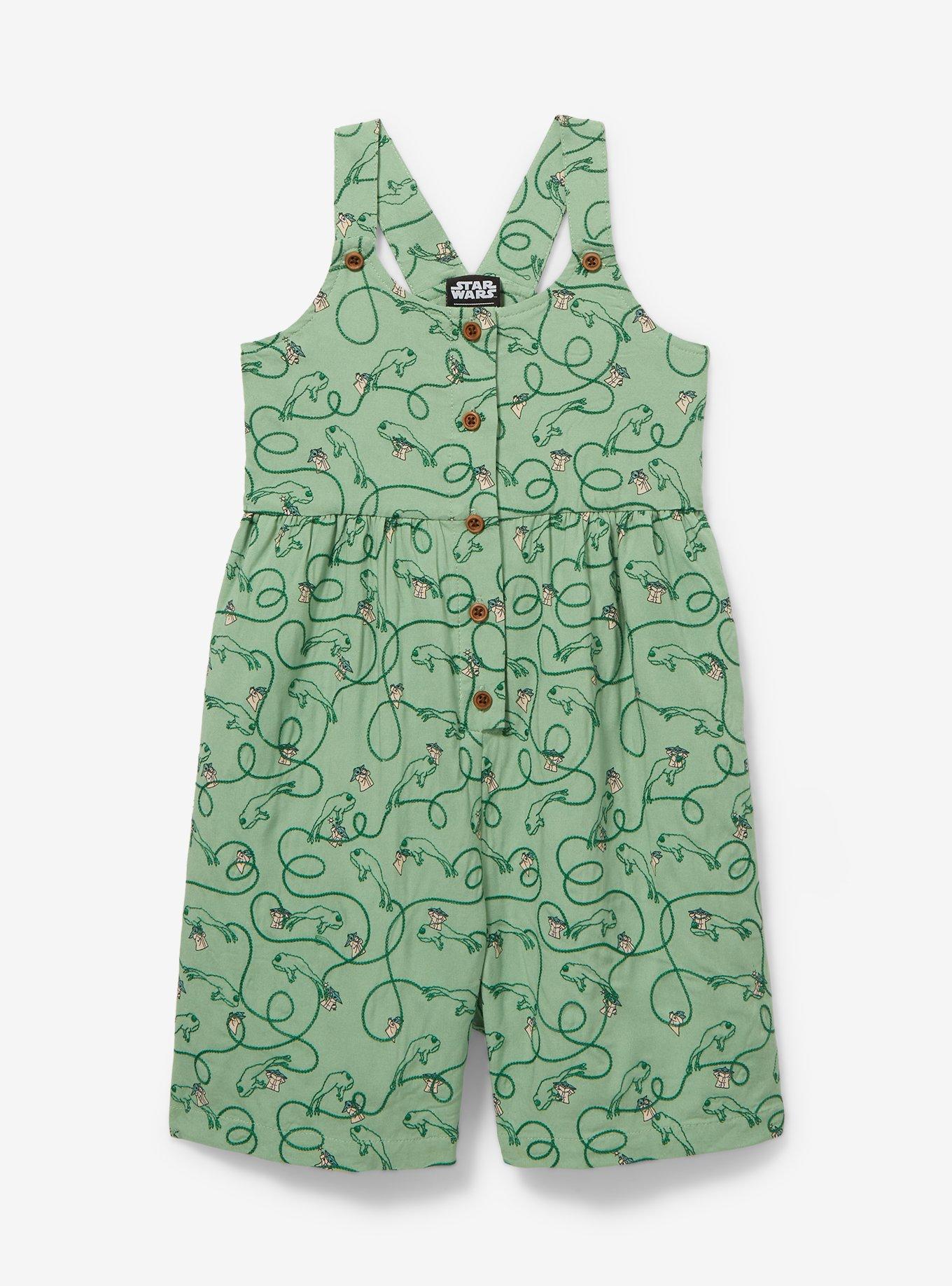 Disney Star Wars Grogu Button Front Toddler Romper — BoxLunch Exclusive, GREEN, hi-res
