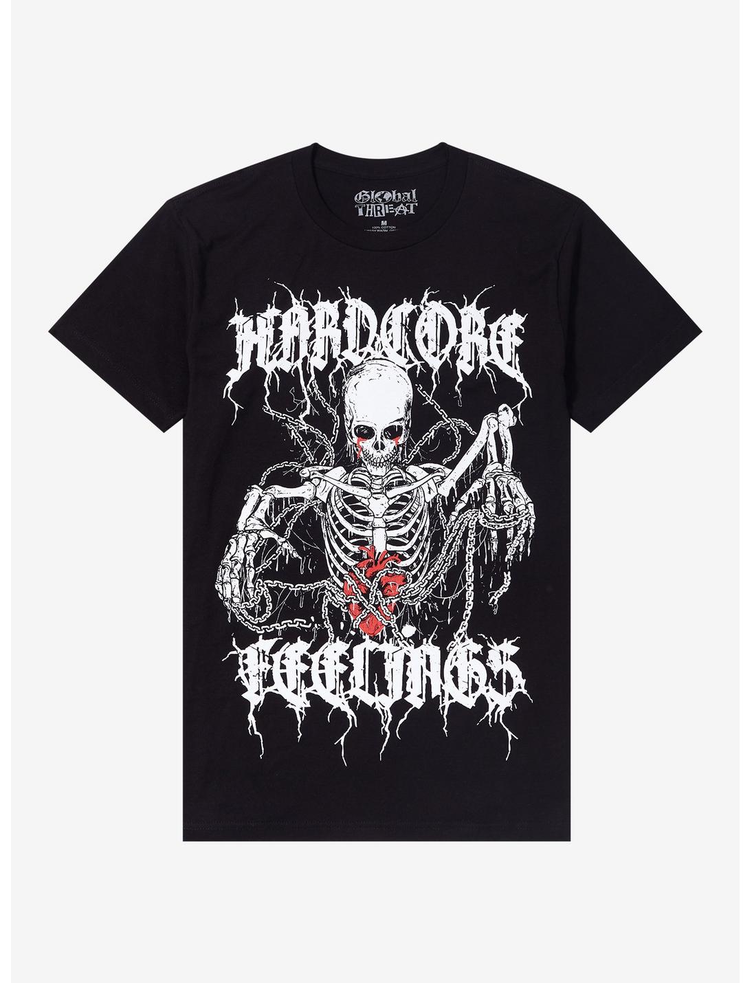 Hardcore Feelings Skeleton T-Shirt By Global Threat, BLACK, hi-res