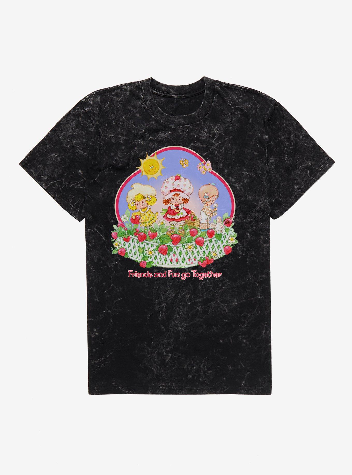 Strawberry Shortcake Friends And Fun Go Together Mineral Wash T-Shirt, BLACK MINERAL WASH, hi-res