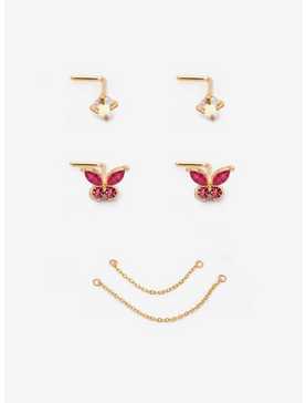 Steel Pink Butterfly Gem Nose Stud & Chain 6 Pack, , hi-res