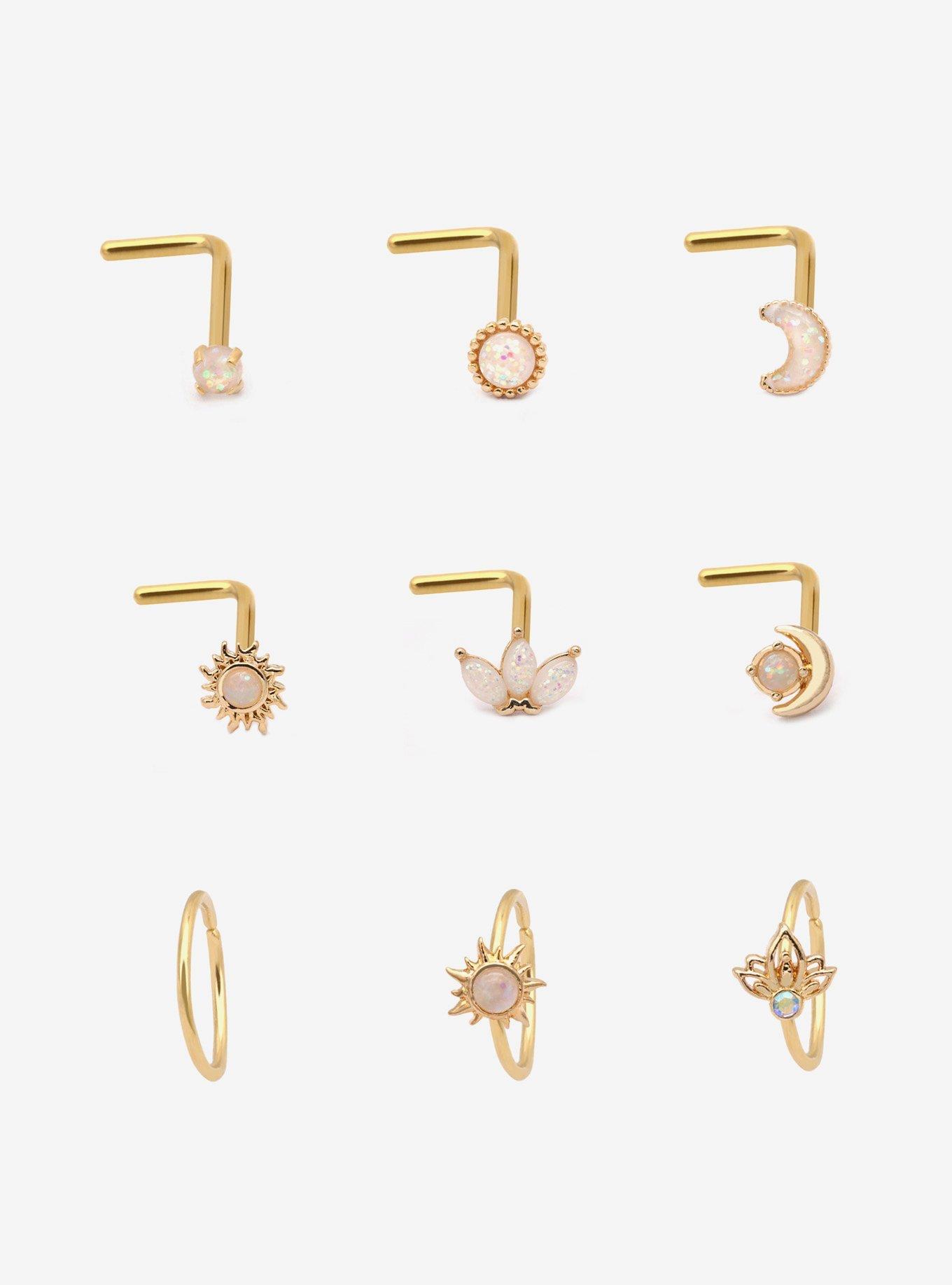 Steel Celestial Boho Opal Nose Stud & Hoop 9 Pack, MULTI, hi-res