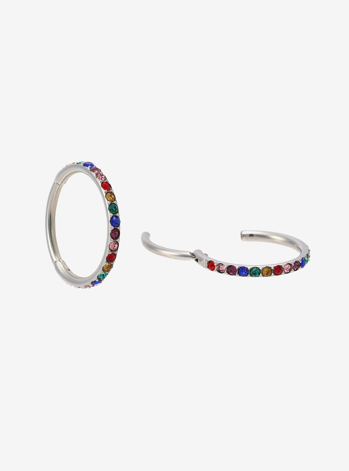 18G Steel Rainbow Gem Hinged Clicker 2 Pack, , hi-res