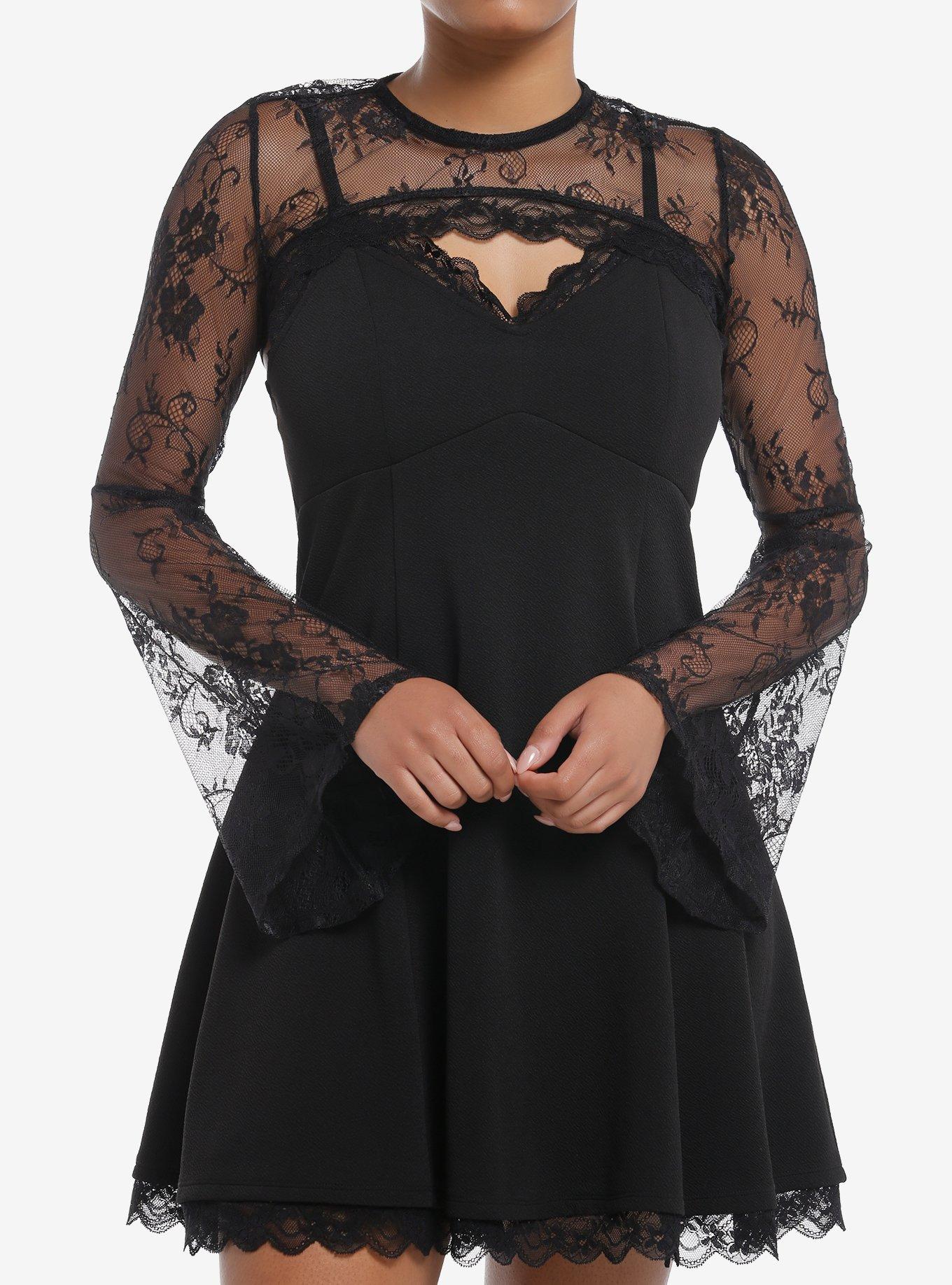 Cosmic Aura Lace Crop Bolero Shrug Twofer Cami Dress, , hi-res