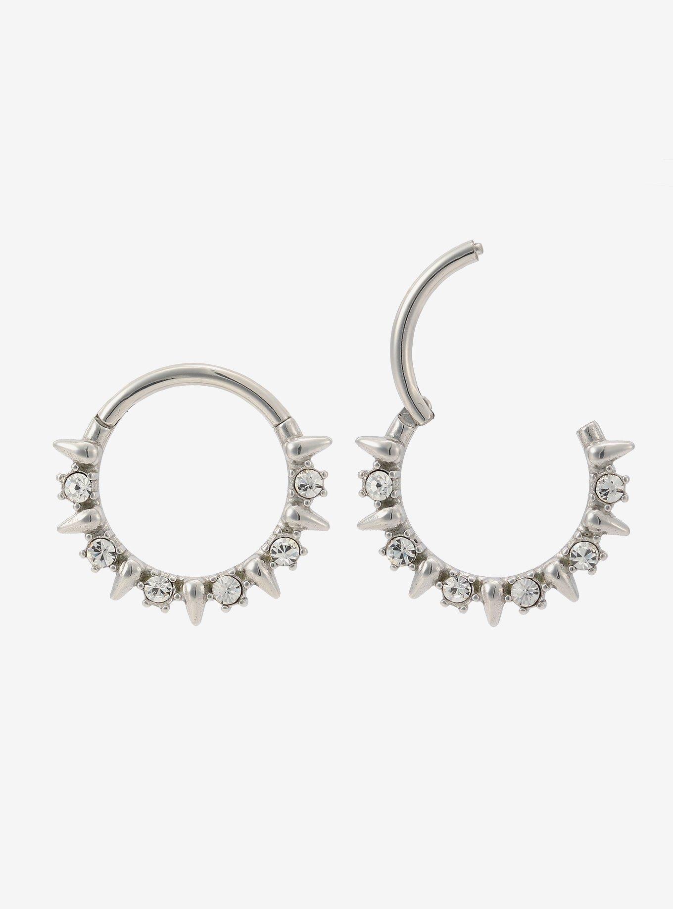 16G Steel Silver Spike Gem Hinged Clicker 2 Pack, , hi-res