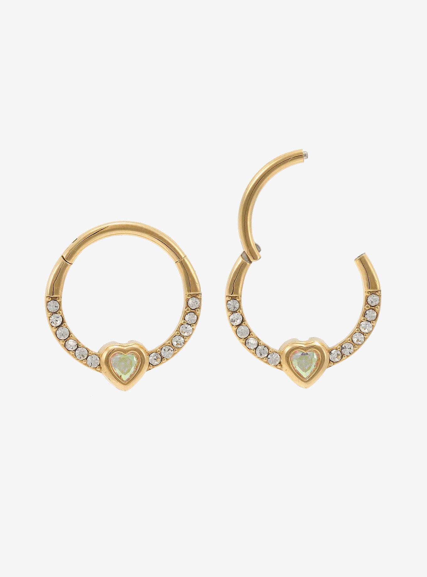 Steel Gold Rhinestone Heart Hinged Clicker 2 Pack, , hi-res