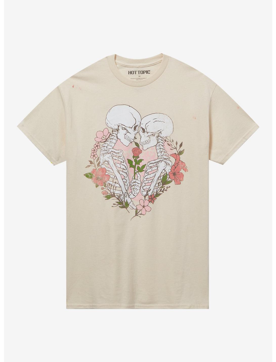 Skeleton Hearts & Flowers Cream Boyfriend Fit Girls T-Shirt, MULTI, hi-res