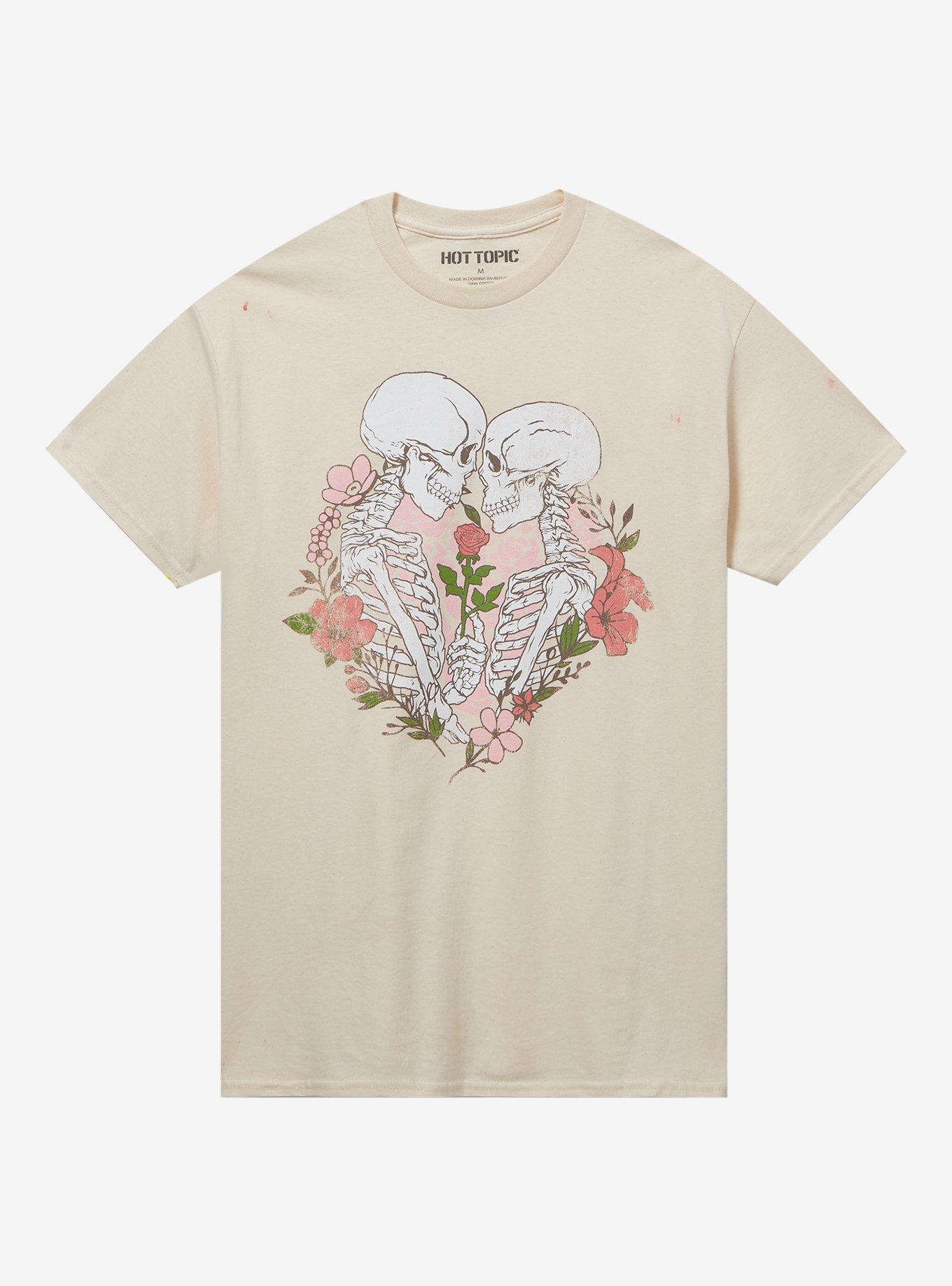 Skeleton Hearts & Flowers Cream Boyfriend Fit Girls T-Shirt, , hi-res