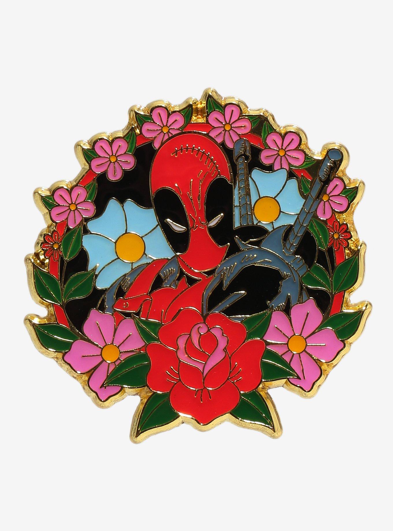 Marvel Deadpool Floral Deadpool Portrait Enamel Pin - BoxLunch ...