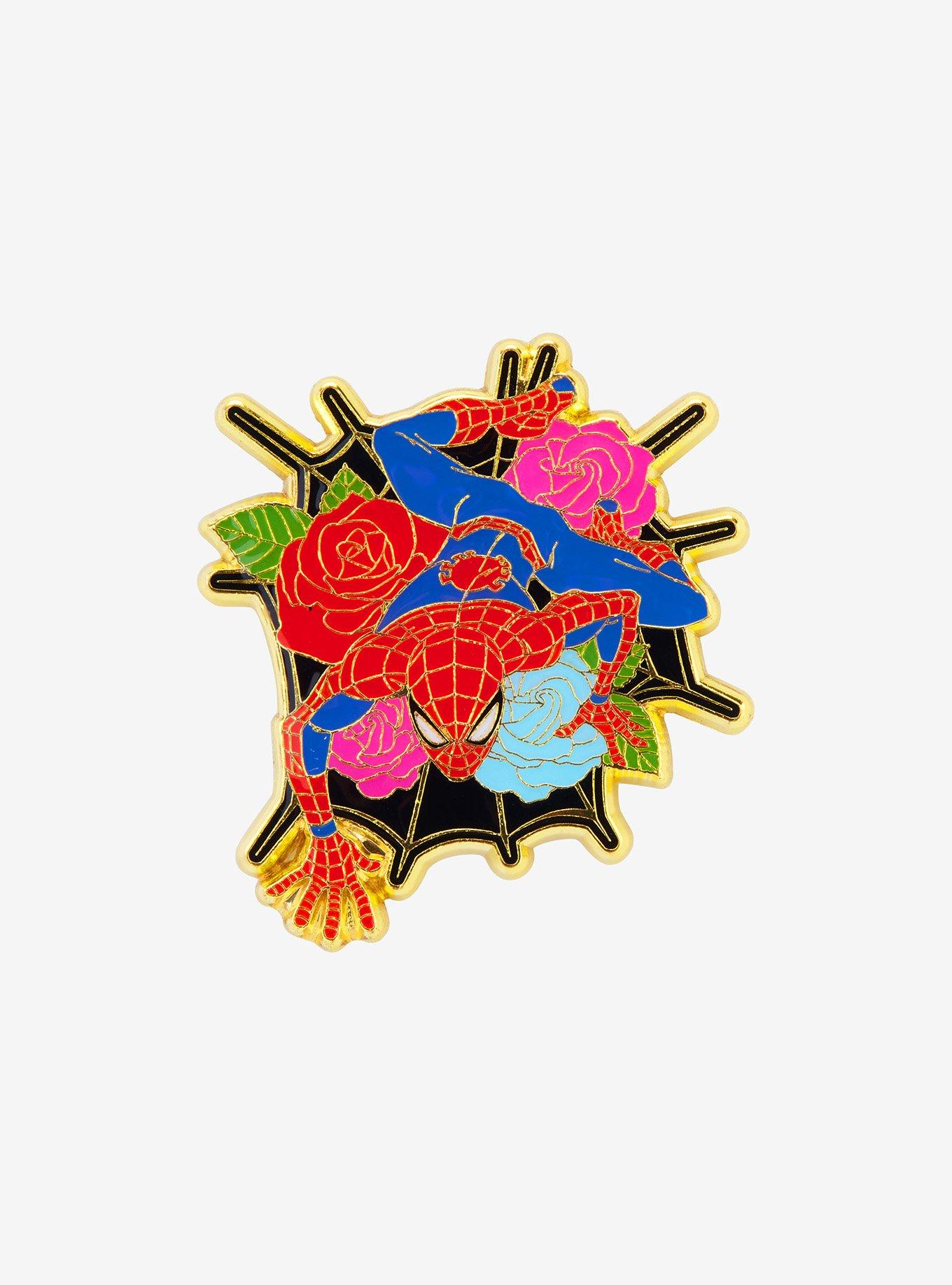 Loungefly Marvel Spider-Man Floral Enamel Pin — BoxLunch Exclusive, , hi-res