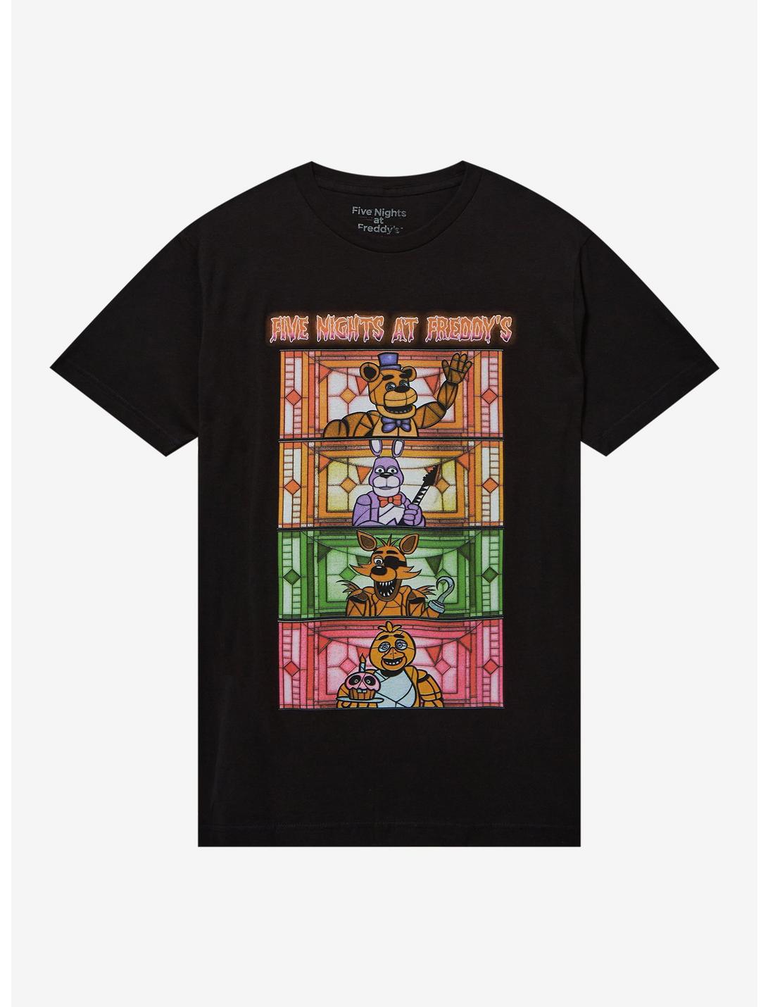 Five Nights At Freddy's Stained Glass Characters T-Shirt, BLACK, hi-res