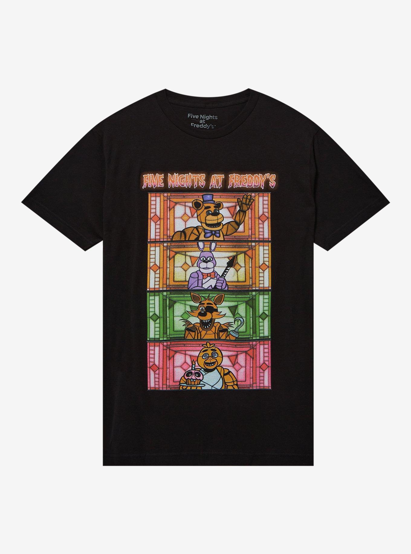 Five Nights At Freddy's Stained Glass Characters T-Shirt, BLACK, hi-res