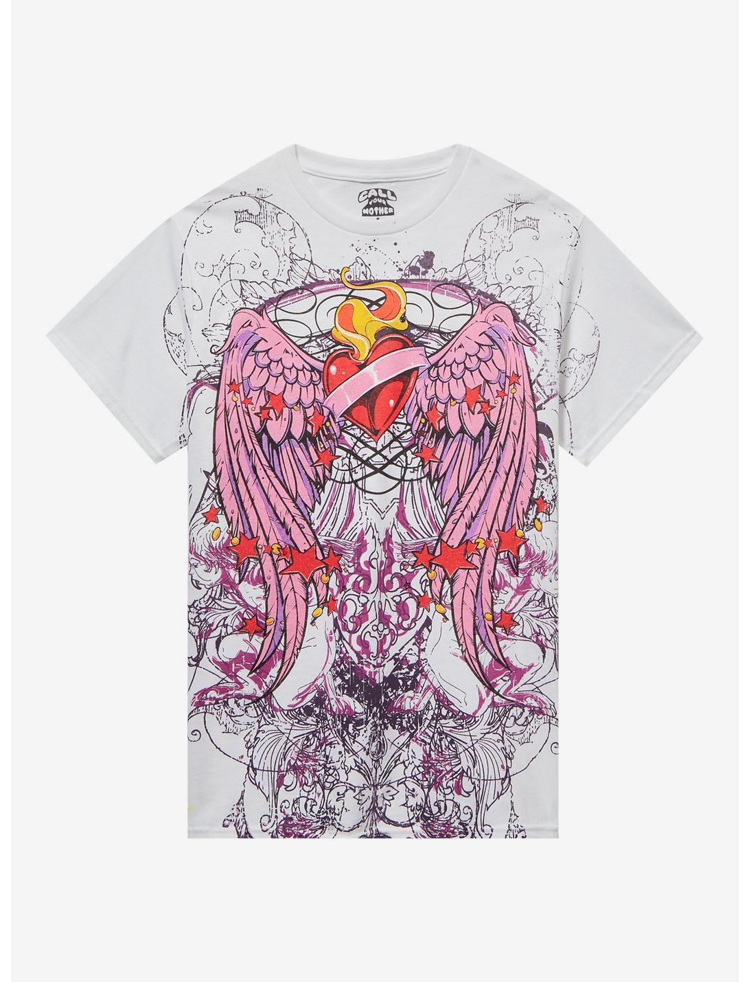 Angel Wing Heart Tattoo Art Boyfriend Fit Girls T-Shirt By Call Your Mother, MULTI, hi-res