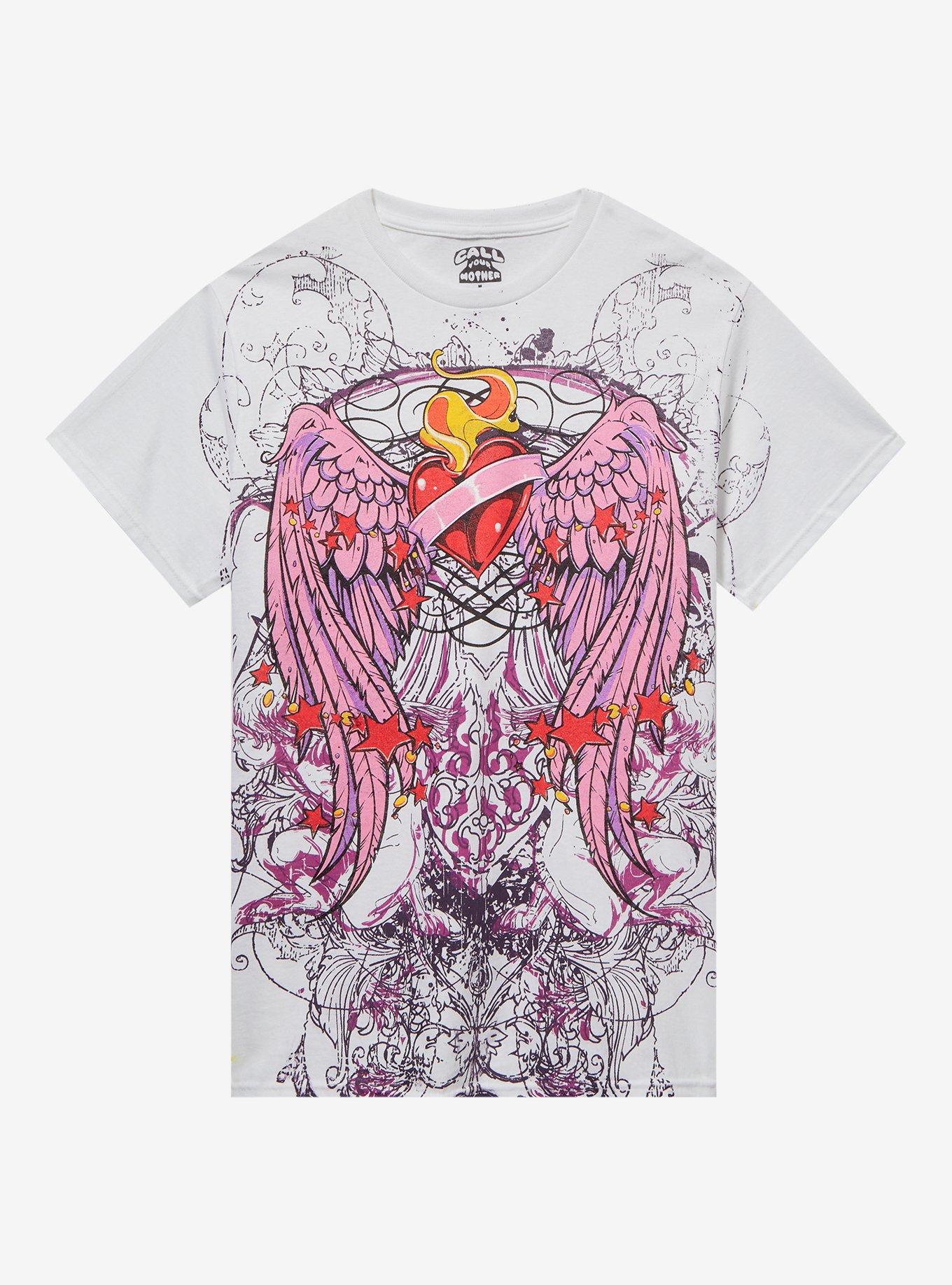 Angel Wing Heart Tattoo Art Boyfriend Fit Girls T-Shirt By Call Your Mother, MULTI, hi-res