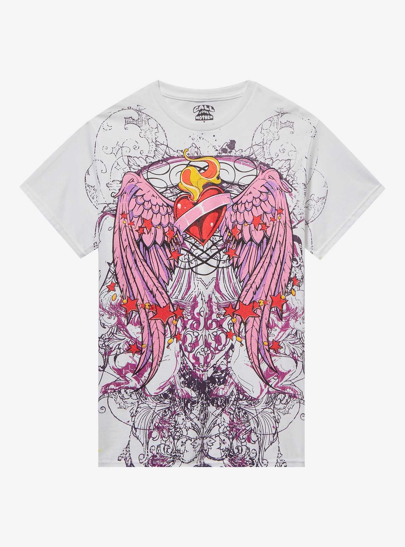 Angel Wing Heart Tattoo Art Boyfriend Fit Girls T-Shirt By Call Your Mother, , hi-res