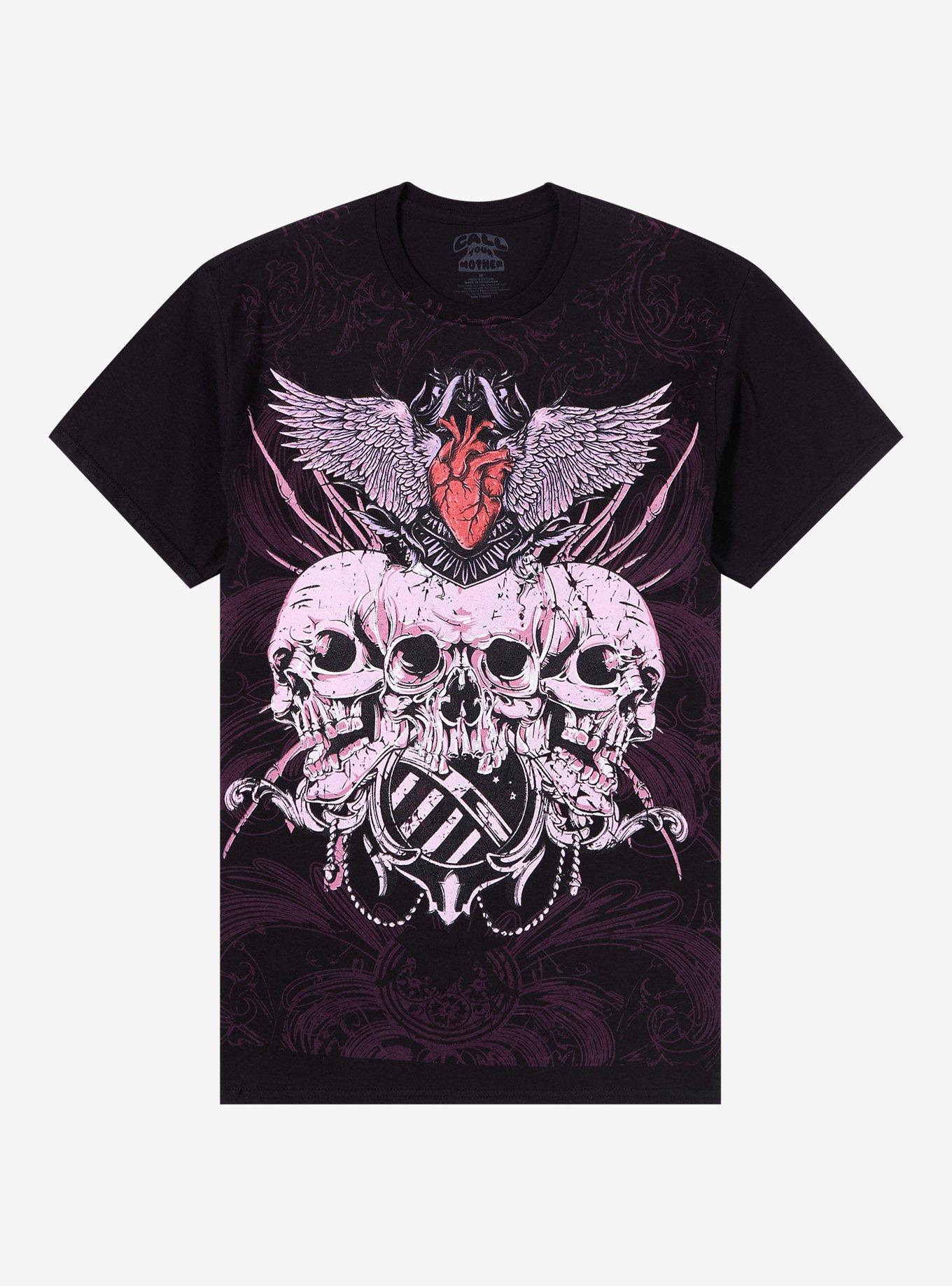 Skull Trio Winged Heart Boyfriend Fit Girls T-Shirt By Call Your Mother, MULTI, hi-res