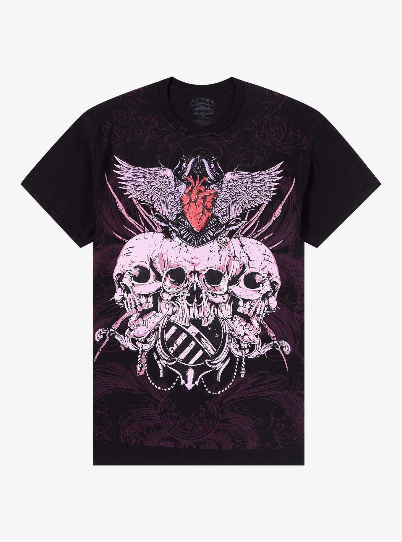 Skull Trio Winged Heart Boyfriend Fit Girls T-Shirt By Call Your Mother, , hi-res
