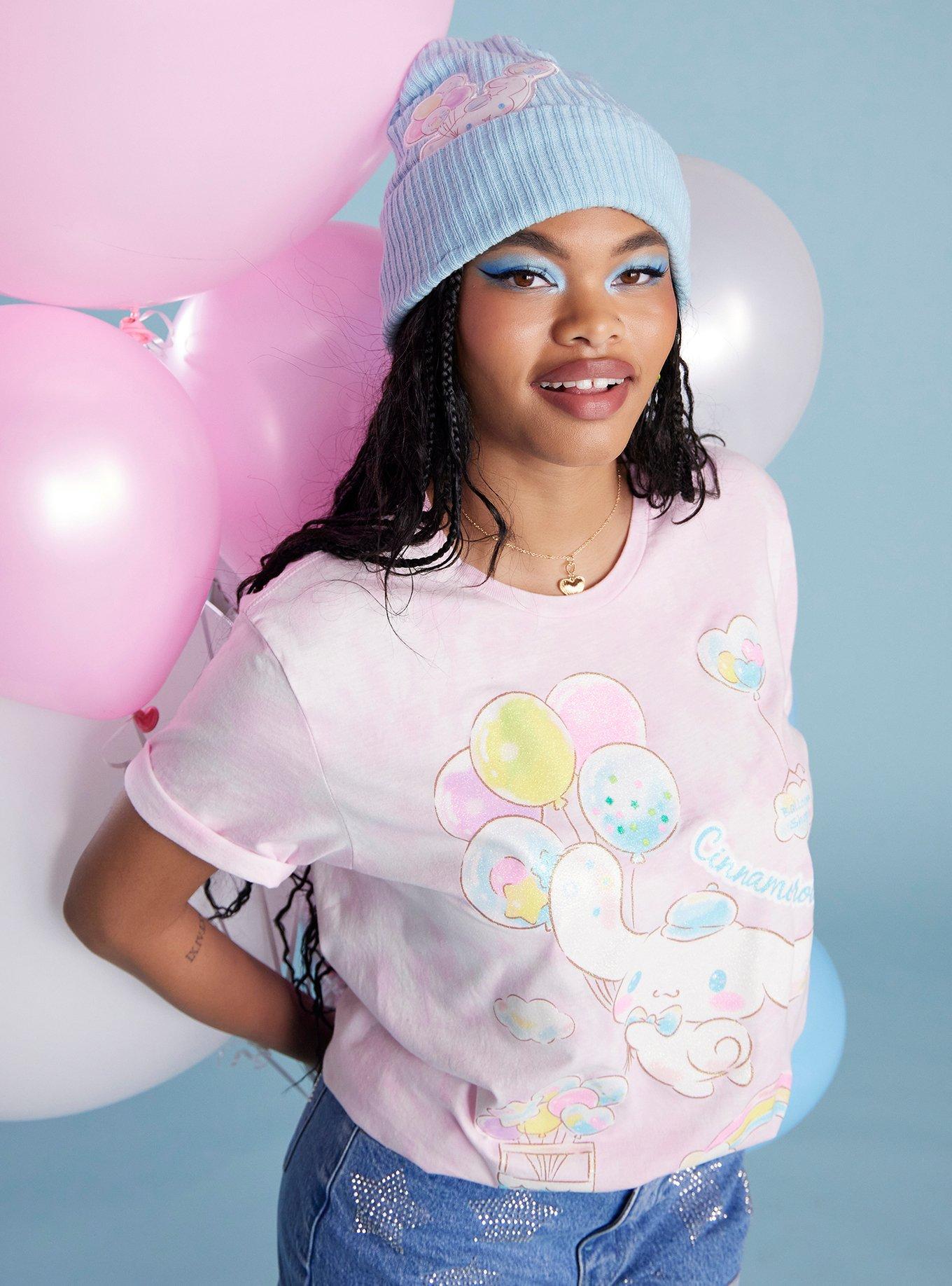 Cinnamoroll Balloons Pink Tie-Dye Girls Boyfriend Fit GIrls T