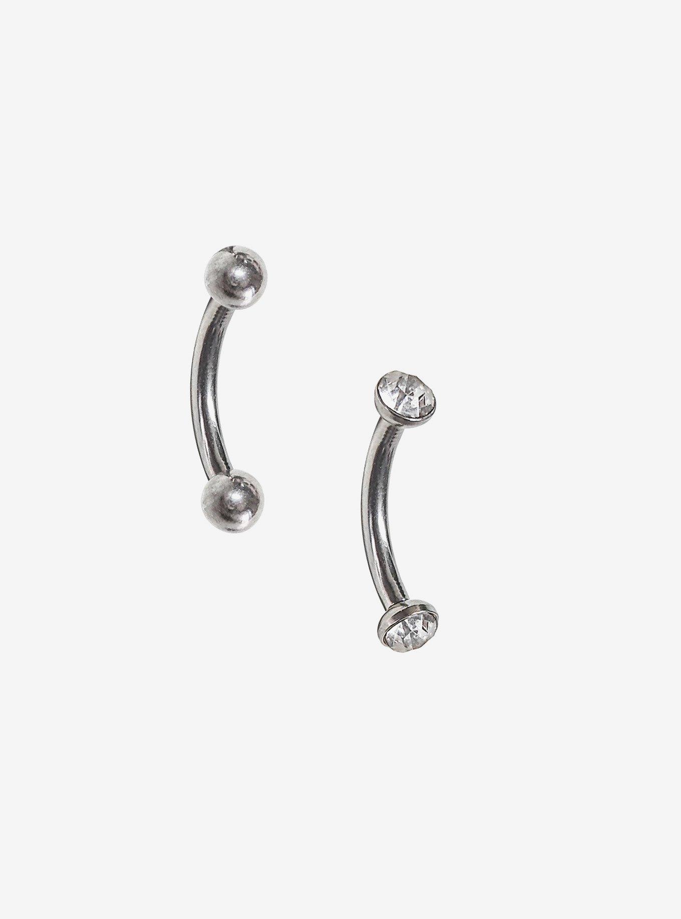 Titanium Silver Gem Eyebrow Barbell 2 Pack, , hi-res