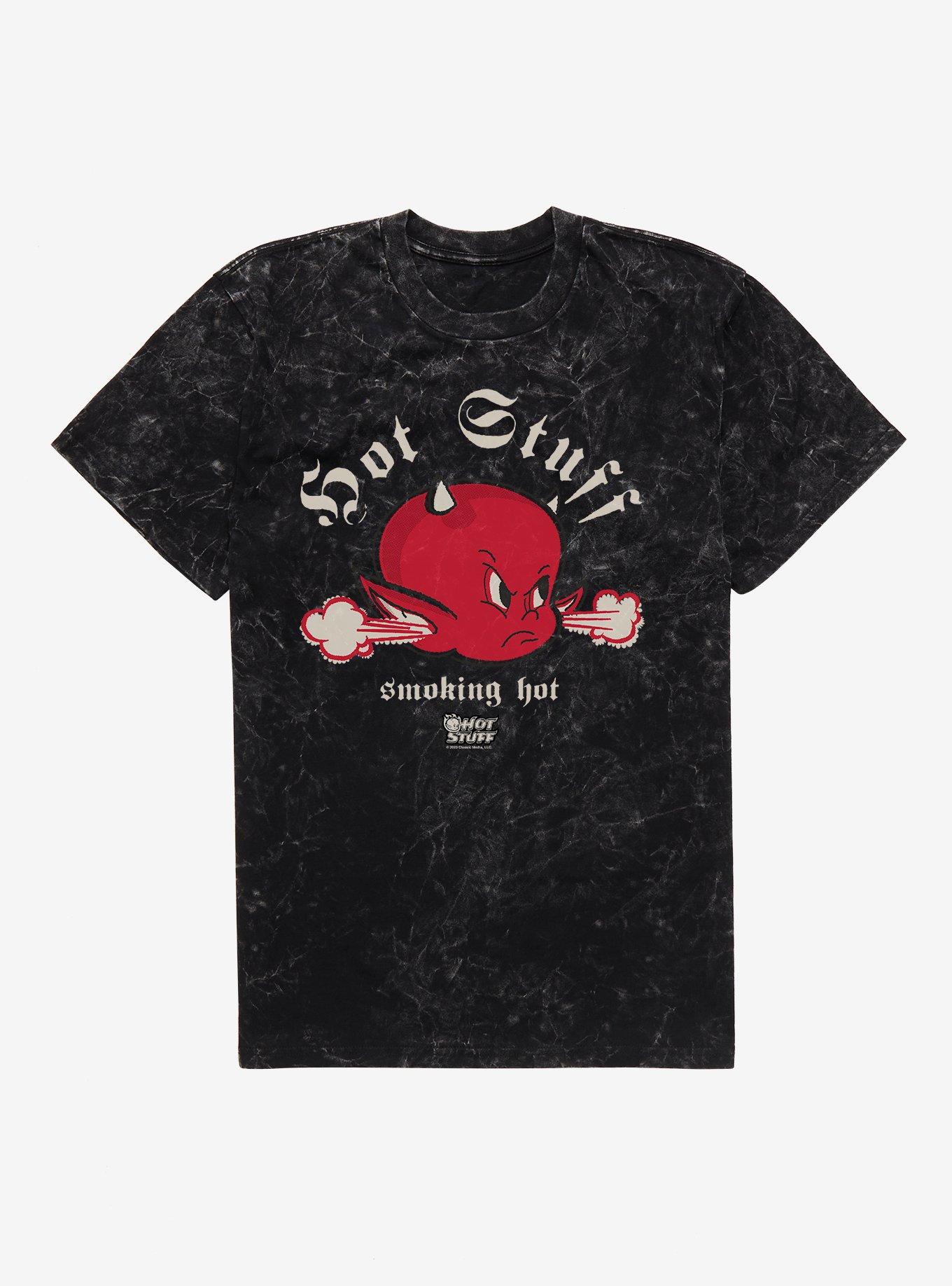 Hot Stuff The Little Devil Smoking Hot Head Mineral Wash T-Shirt, BLACK MINERAL WASH, hi-res