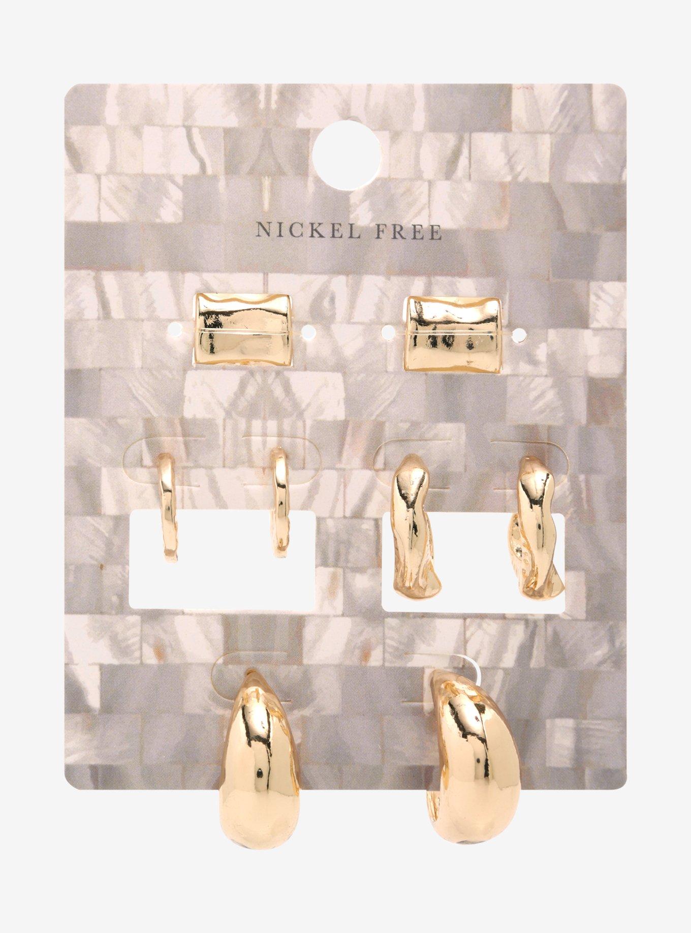 Gold Drippy Chunky Hoop Earring Set, , hi-res
