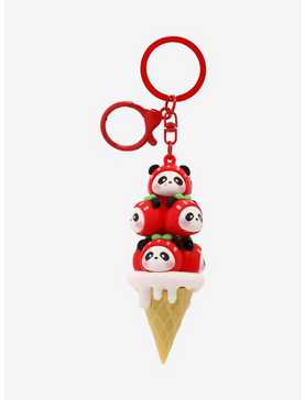 Panda Strawberry Ice Cream Stack Key Chain, , hi-res