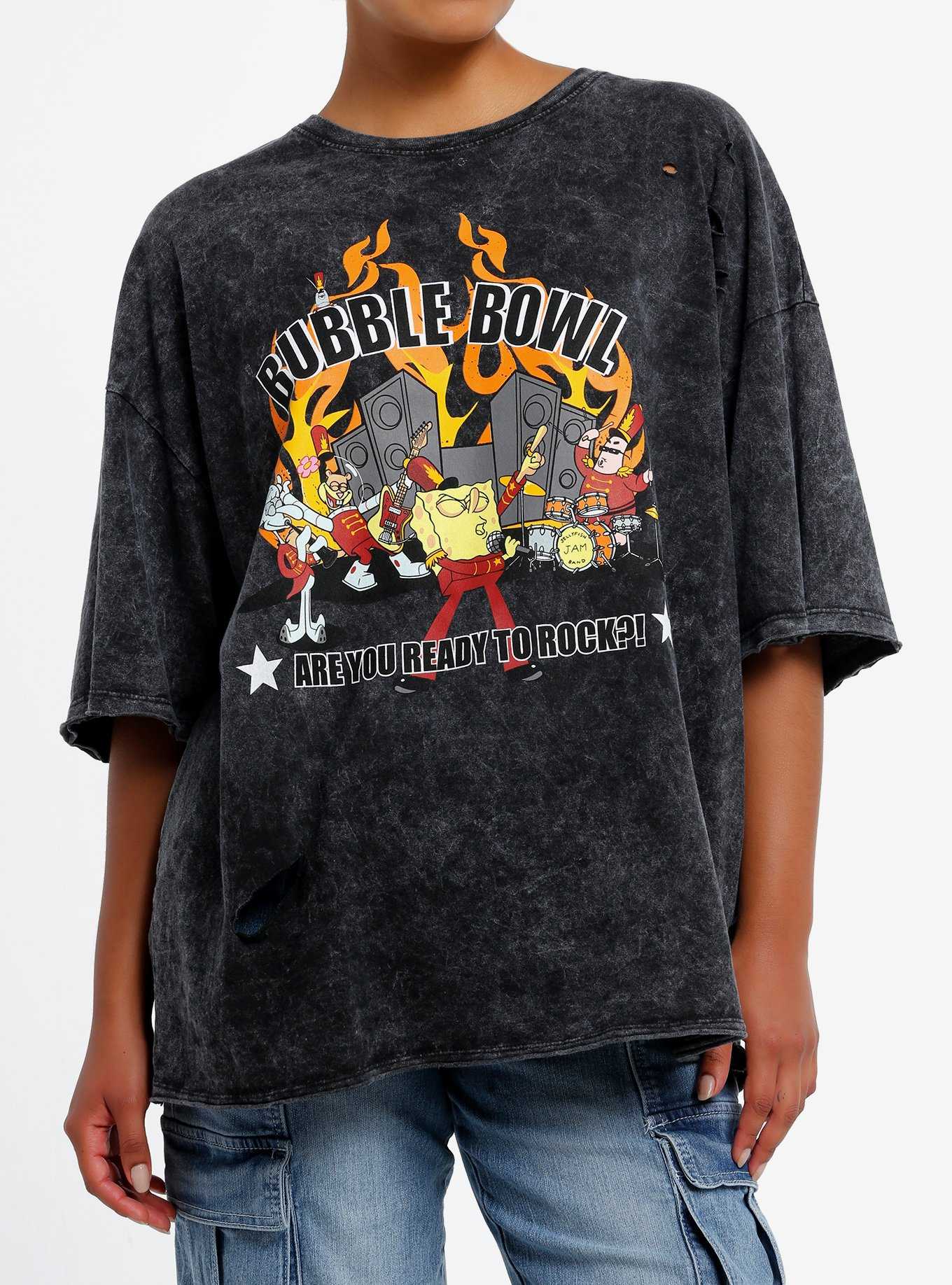 SpongeBob SquarePants Bubble Bowl Dark Wash Girls Oversized T-Shirt, , hi-res