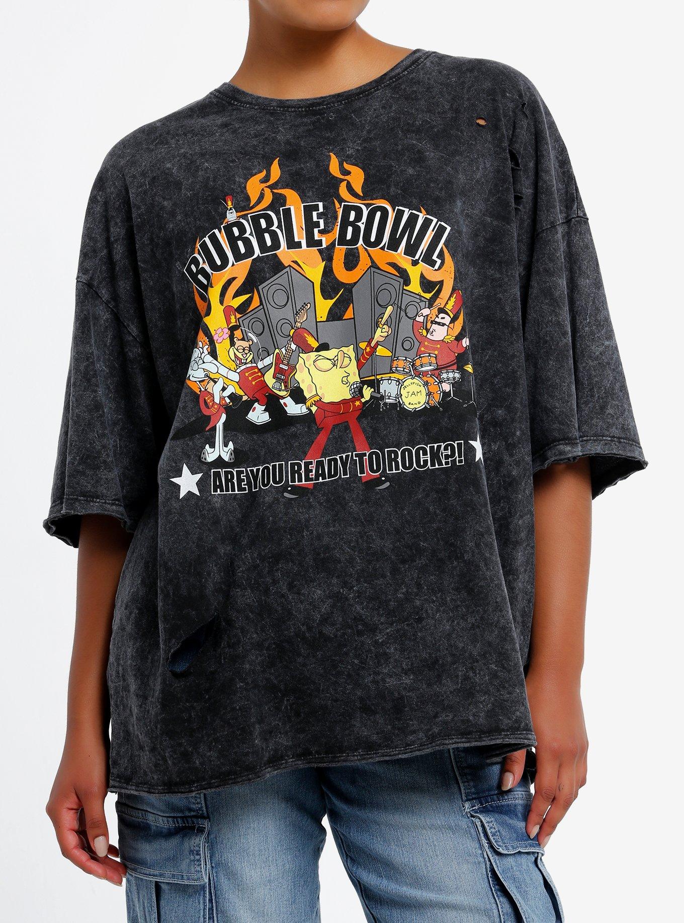 SpongeBob SquarePants Bubble Bowl Dark Wash Girls Oversized T-Shirt, , hi-res