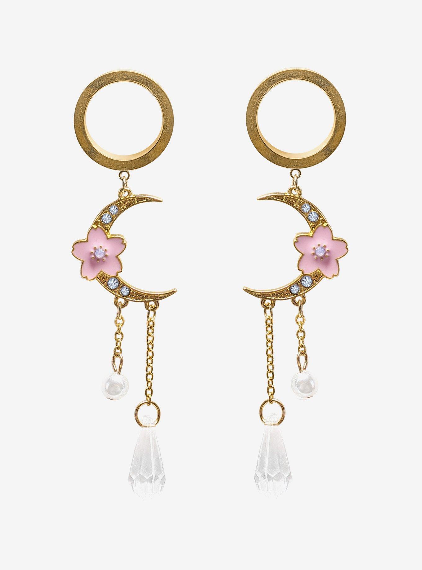 Steel Crescent Moon Dangle Crystal Plug 2 Pack, MULTI, hi-res