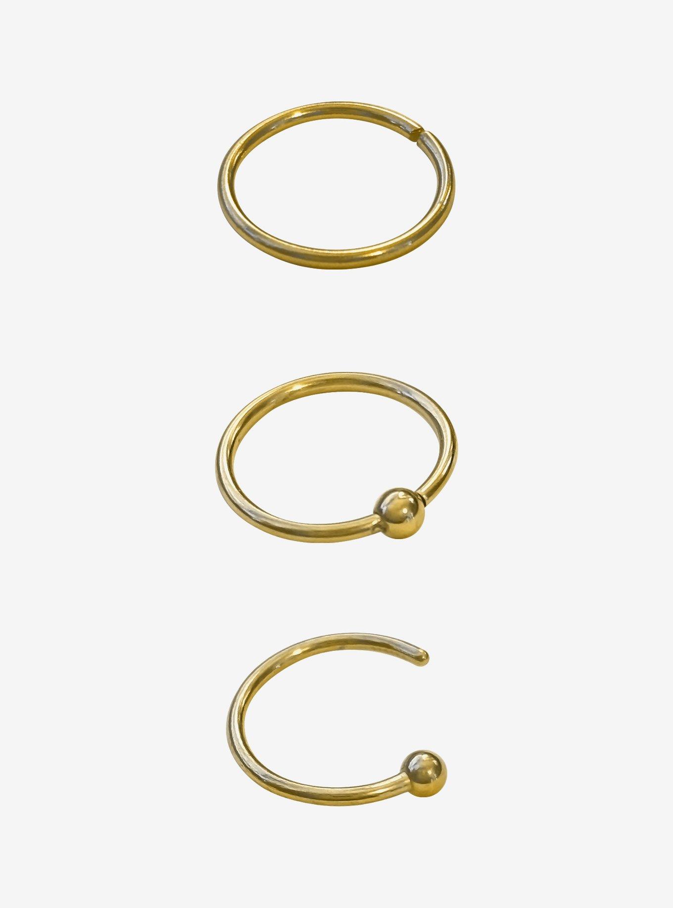 Titanium Gold Nose Hoop 3 Pack, MULTI, hi-res