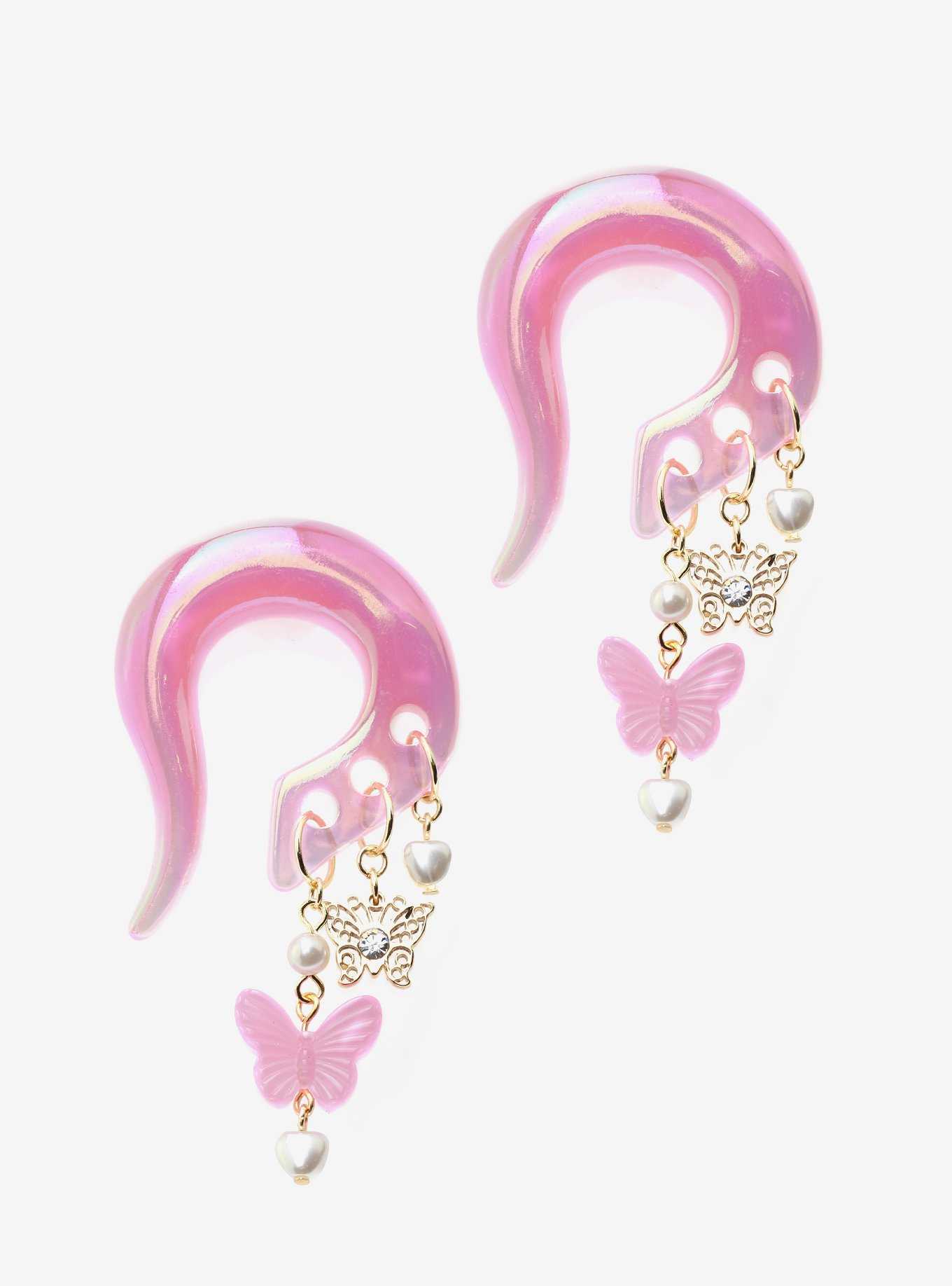 Acrylic Pink Butterfly Pearl Hanger Taper Plug 2 Pack, , hi-res