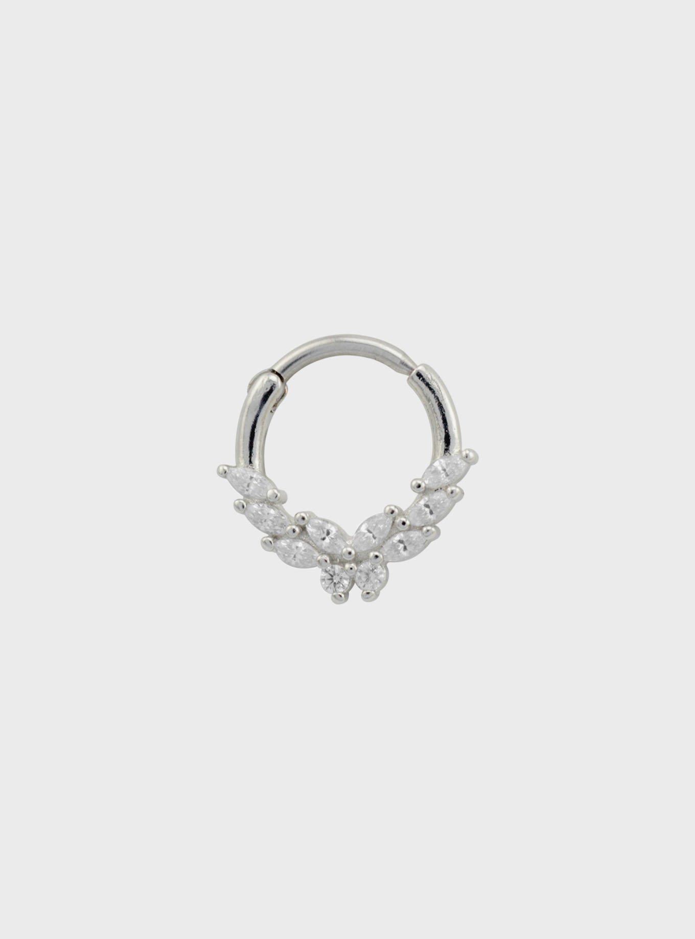 14G Steel Silver CZ Butterfly Hinged Clicker, MULTI, hi-res