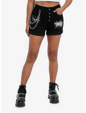 Black Punk Patches Side Chain Shorts, , hi-res
