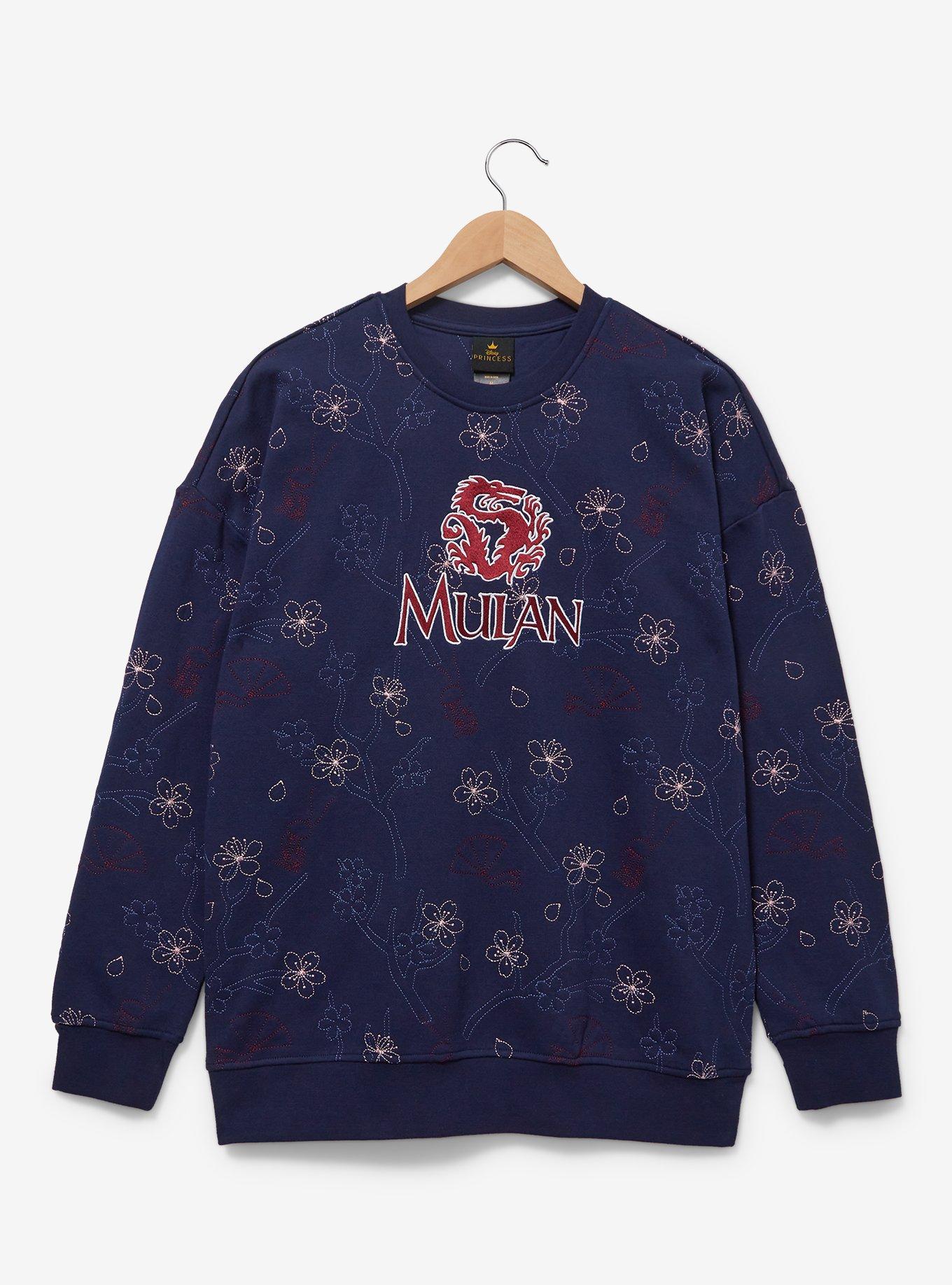 Disney Mulan Topographic Cherry Blossom Crewneck — BoxLunch Exclusive, NAVY, hi-res