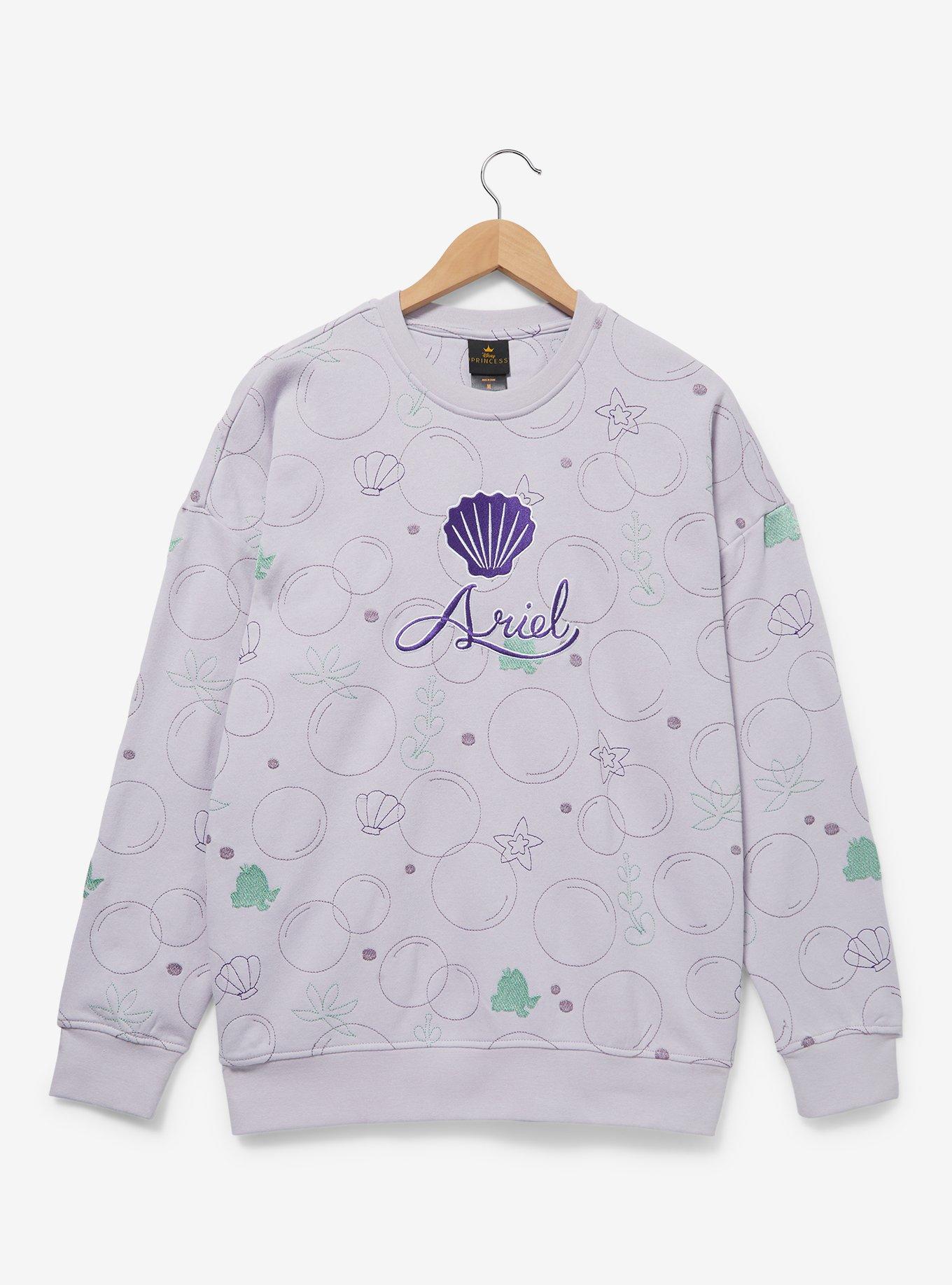 Disney The Little Mermaid Ariel Topographic Shell Crewneck — BoxLunch Exclusive, GREY, hi-res