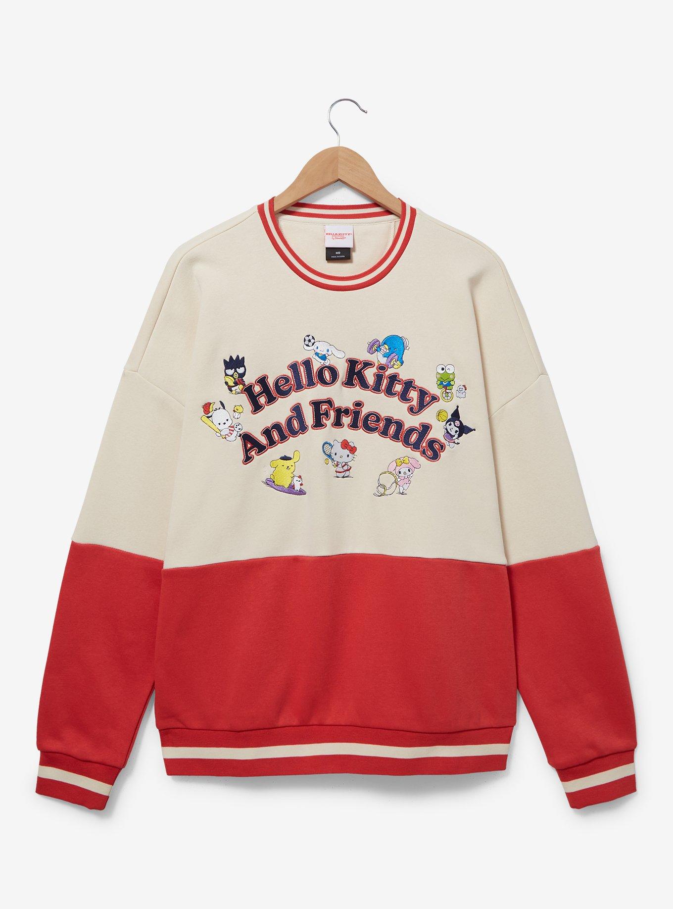 Sanrio Hello Kitty and Friends Sporty Panel Crewneck — BoxLunch Exclusive, RED, hi-res