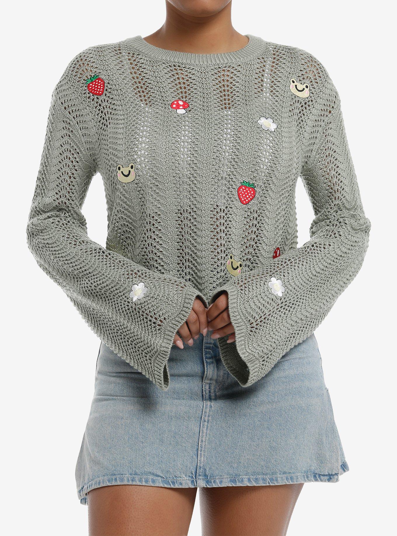 Thorn & Fable Mushroom Frog Daisy Girls Knit Sweater, , hi-res