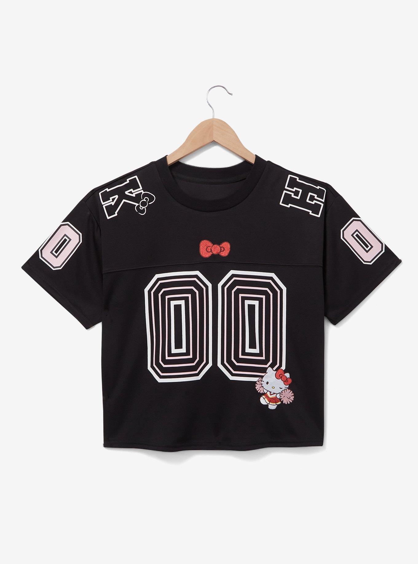 Sanrio Hello Kitty Sports Women's Cropped Football Jersey — BoxLunch Exclusive, BLACK, hi-res