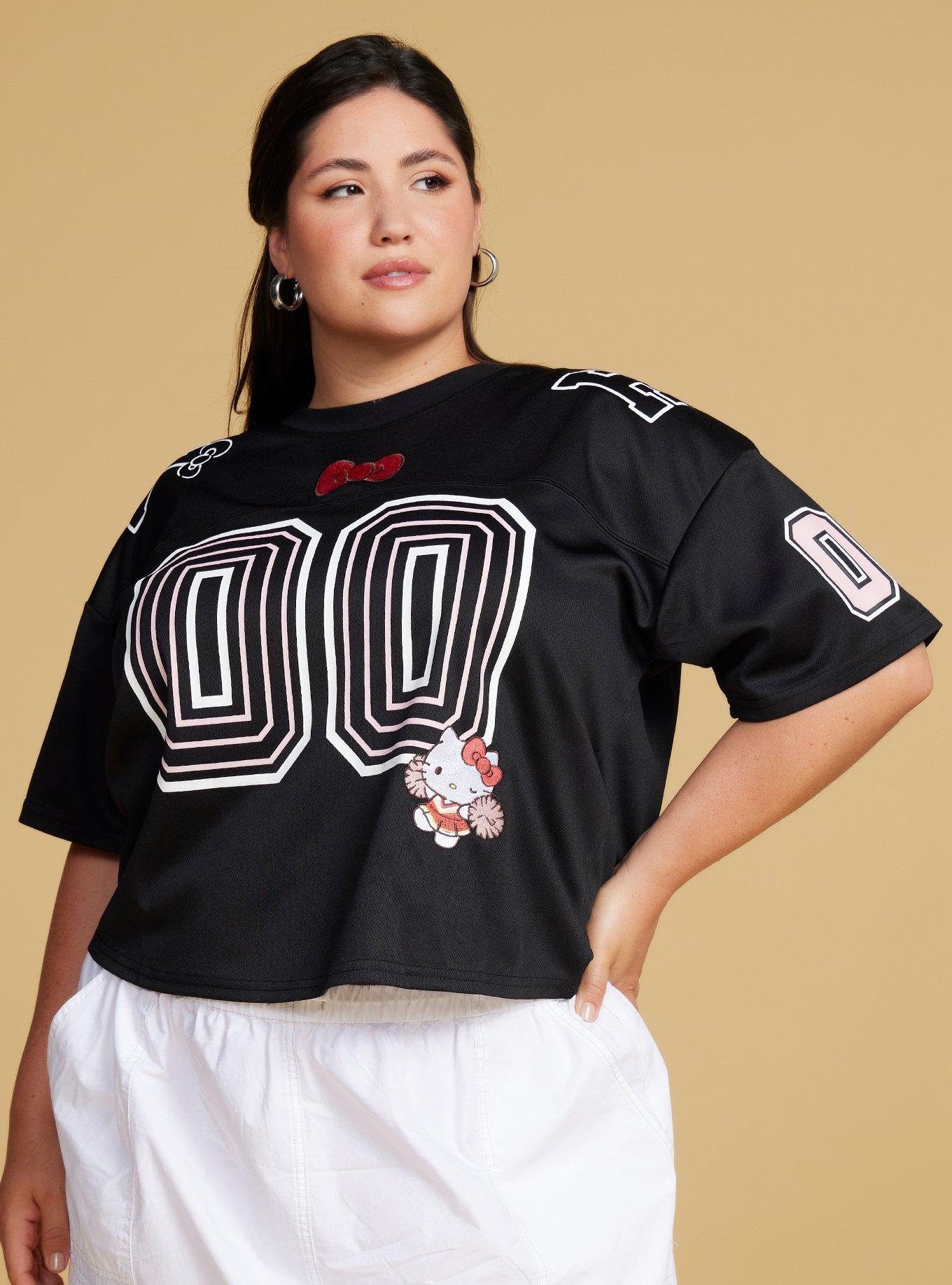 Sanrio Hello Kitty Sports Women's Plus Size Cropped Football Jersey — BoxLunch Exclusive, BLACK, hi-res